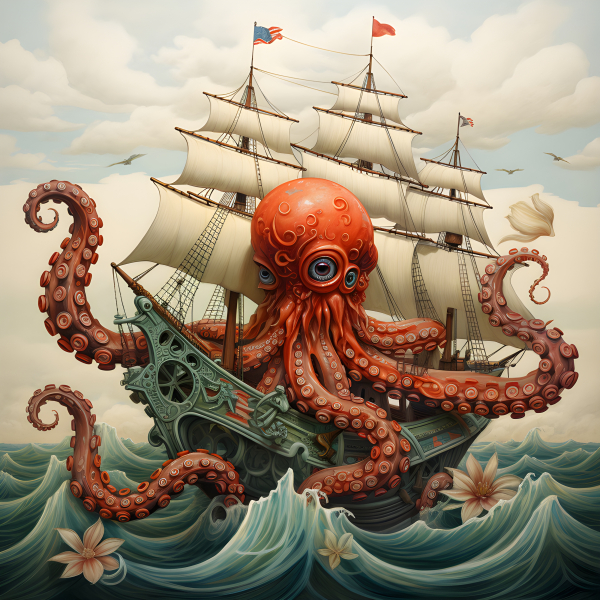 Octopus sailing the waves - Impossible Images - Unique stock images for ...