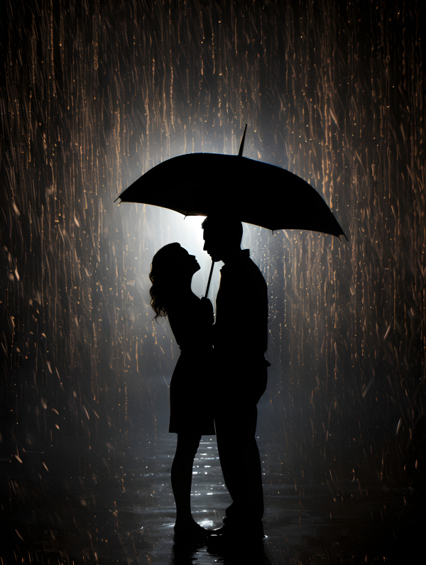 Silhouette of a couple stood under an umbrella in the rain - Impossible ...