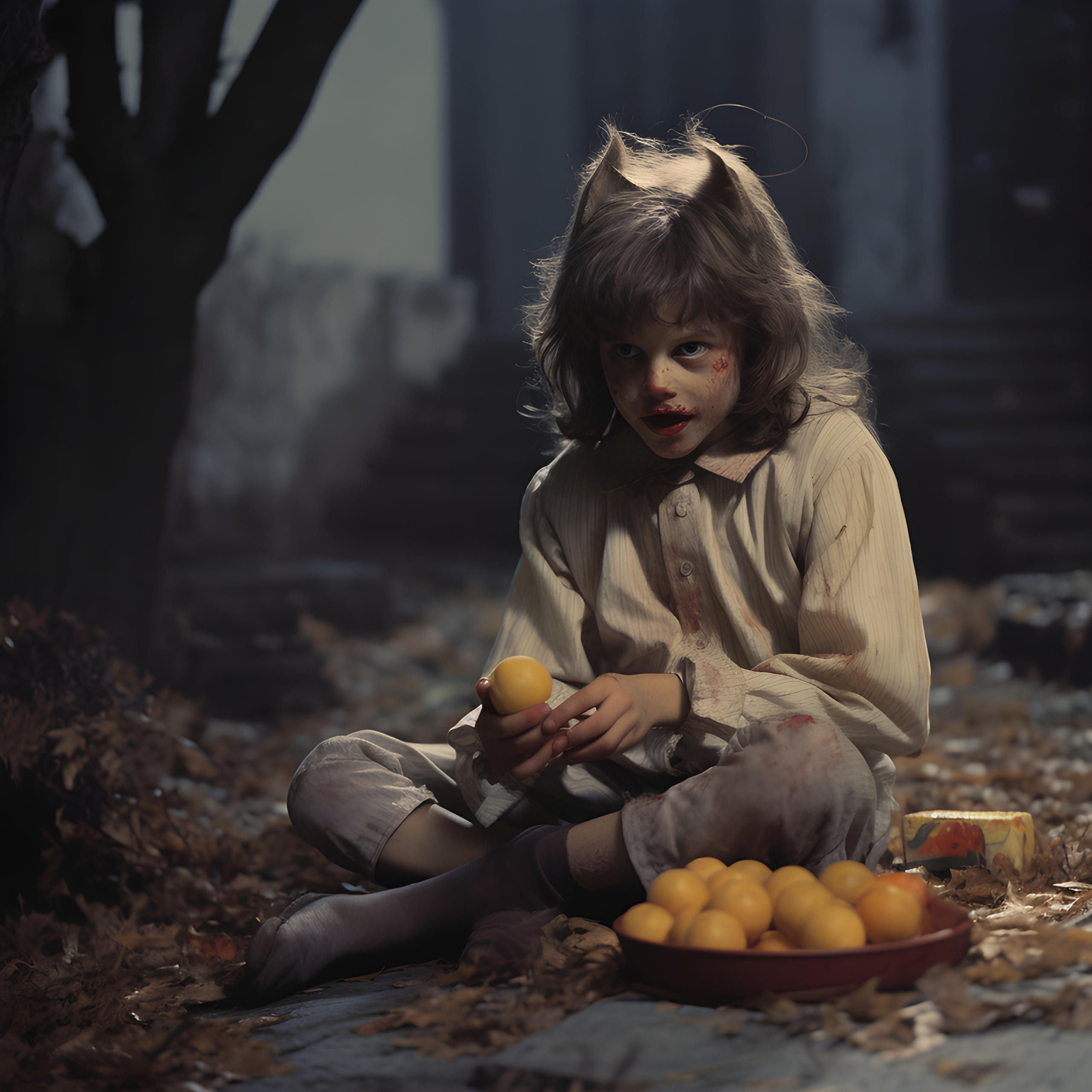 A baby werewolf waiting for Halloween visitors