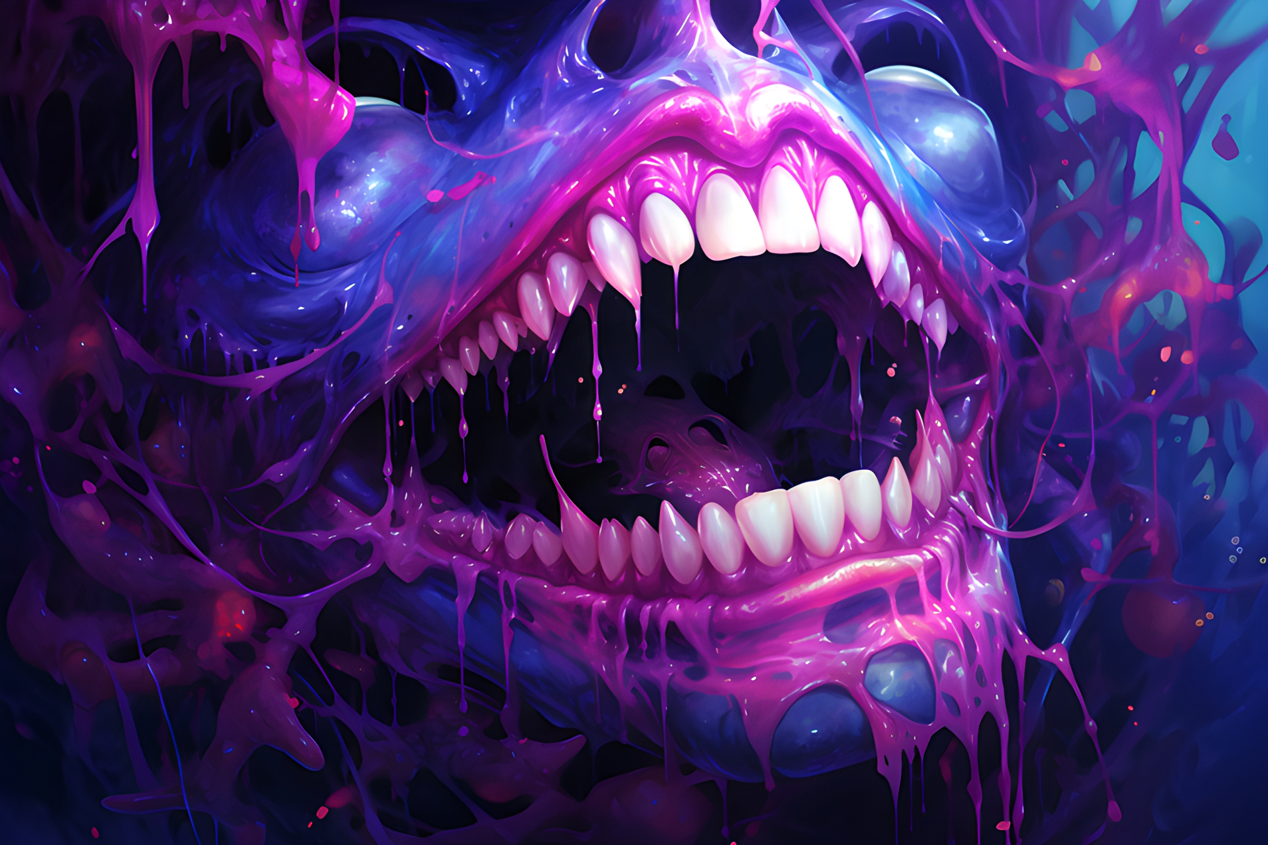 Close up of terrifying purple Halloween monster mouth - Impossible