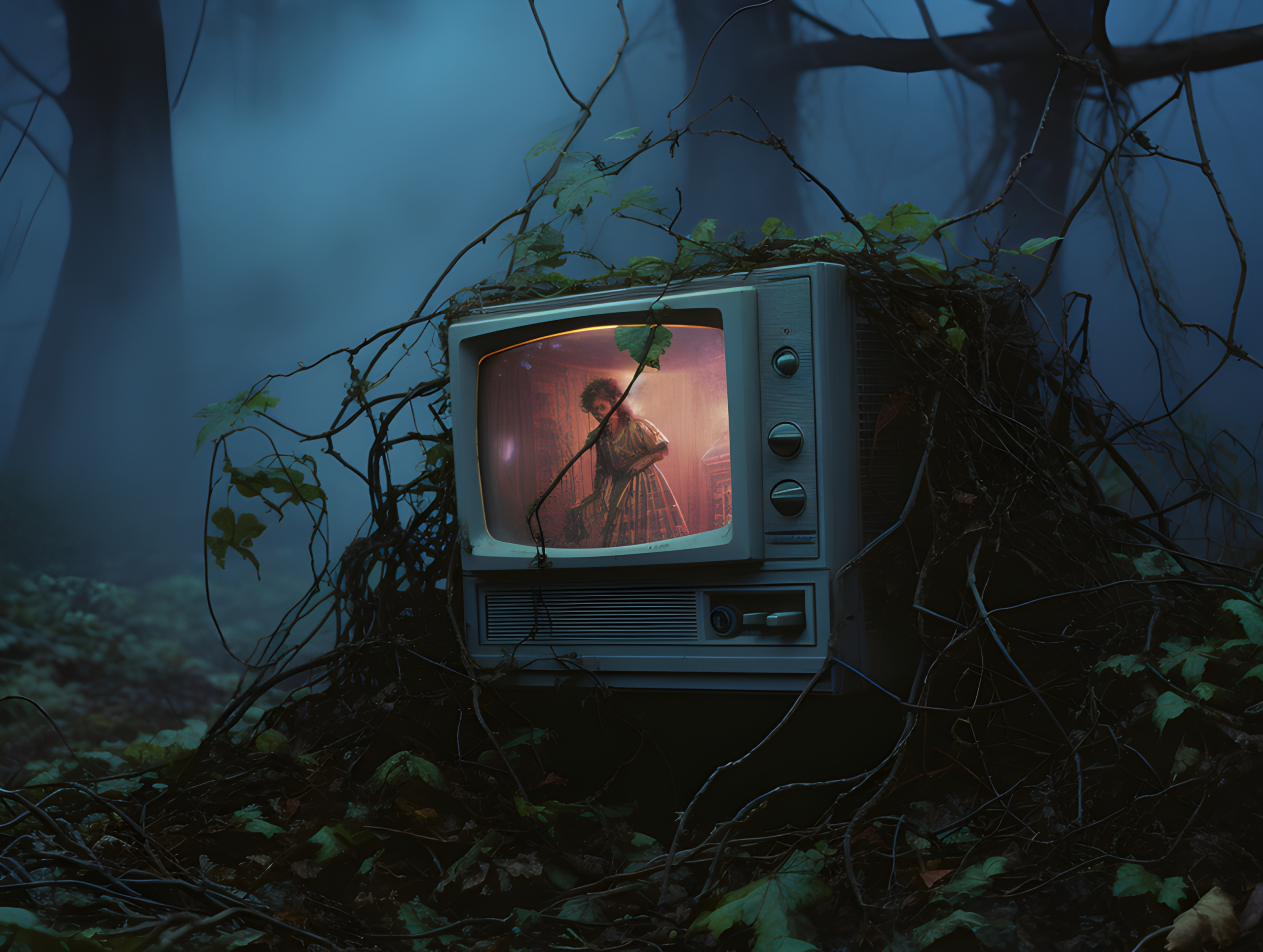 Halloween: A VHS playing a horror tape in a cemetery