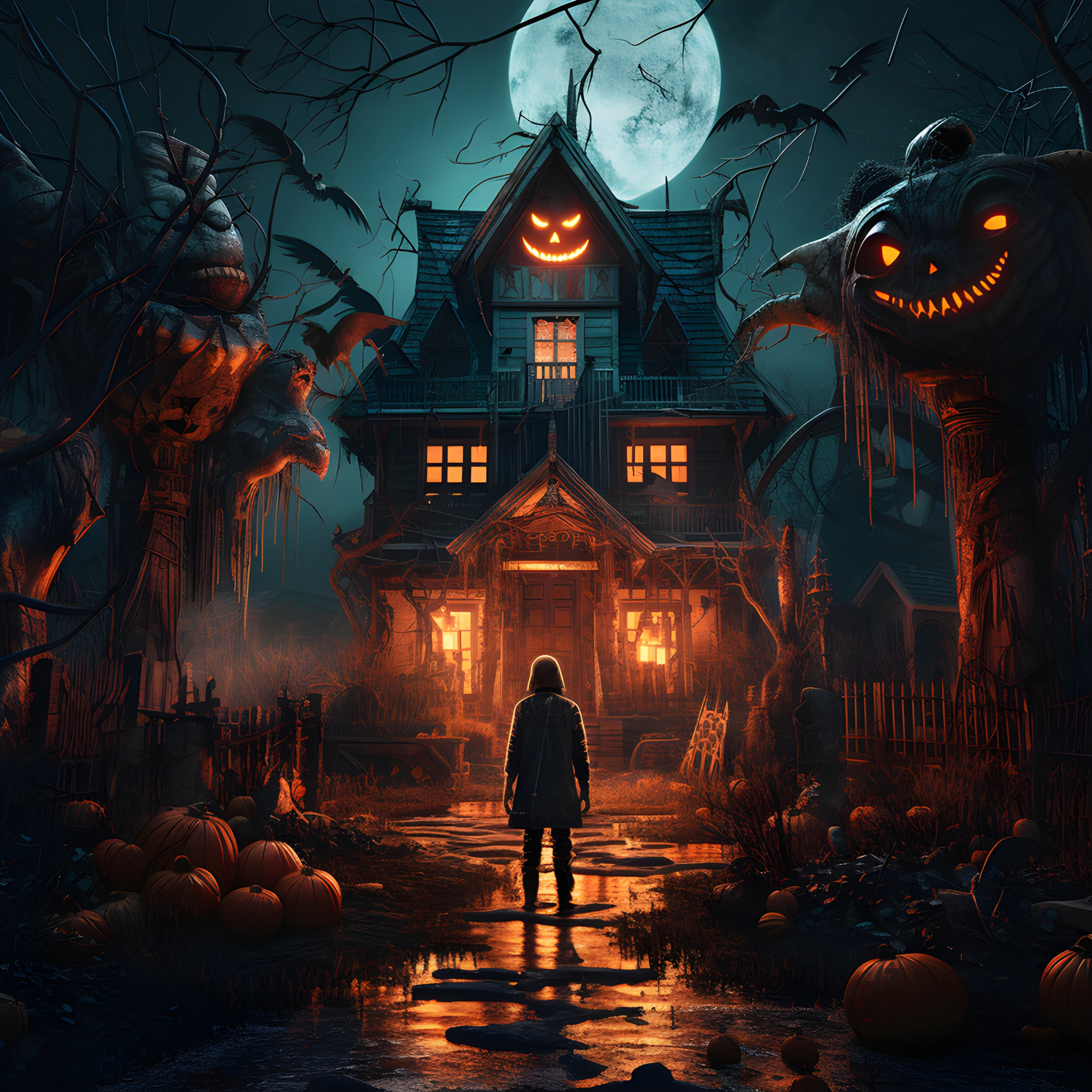 Trick or treating at a Halloween horror house