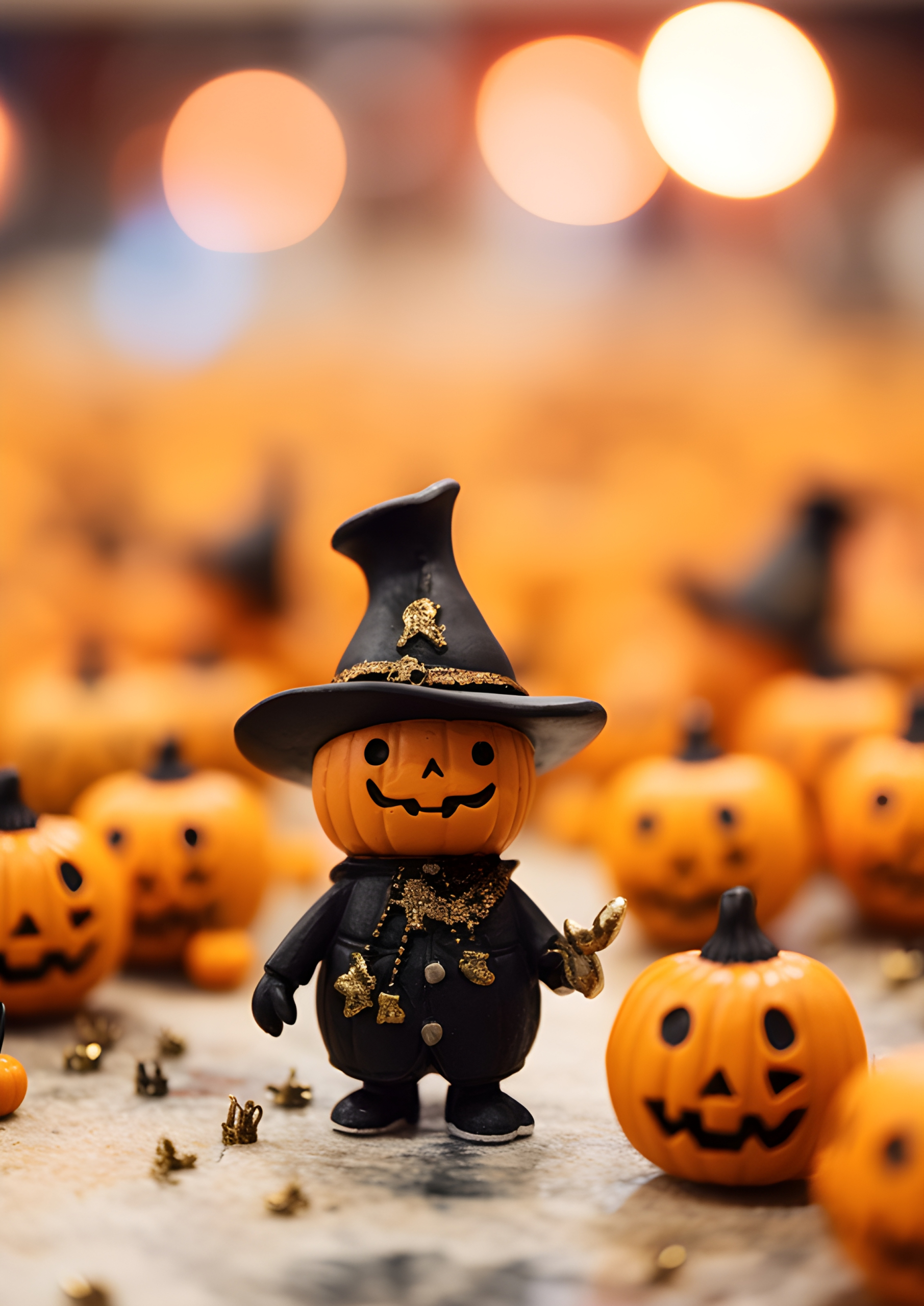 Tiny model witch and pumpkins