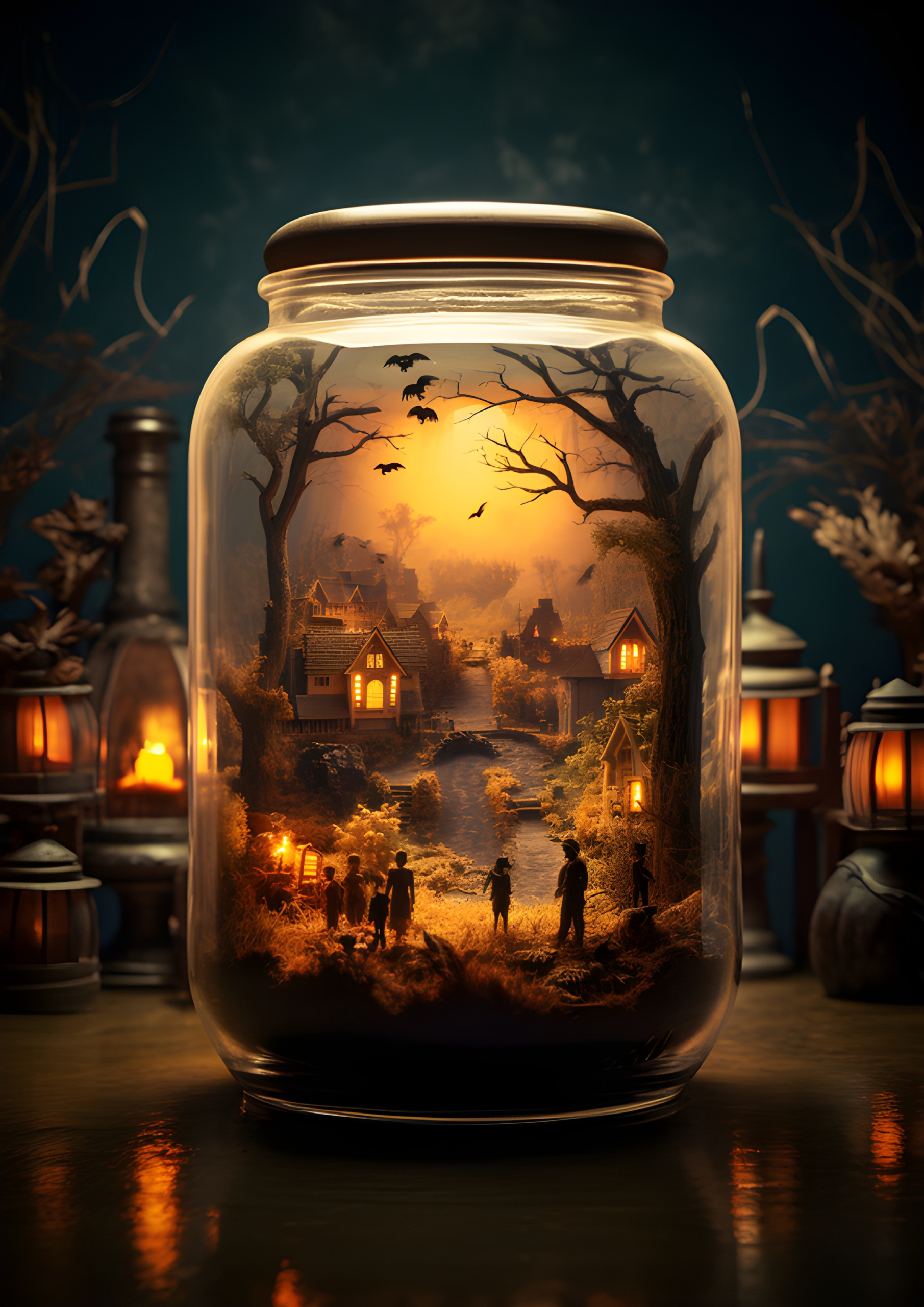 Halloween scene in a jar
