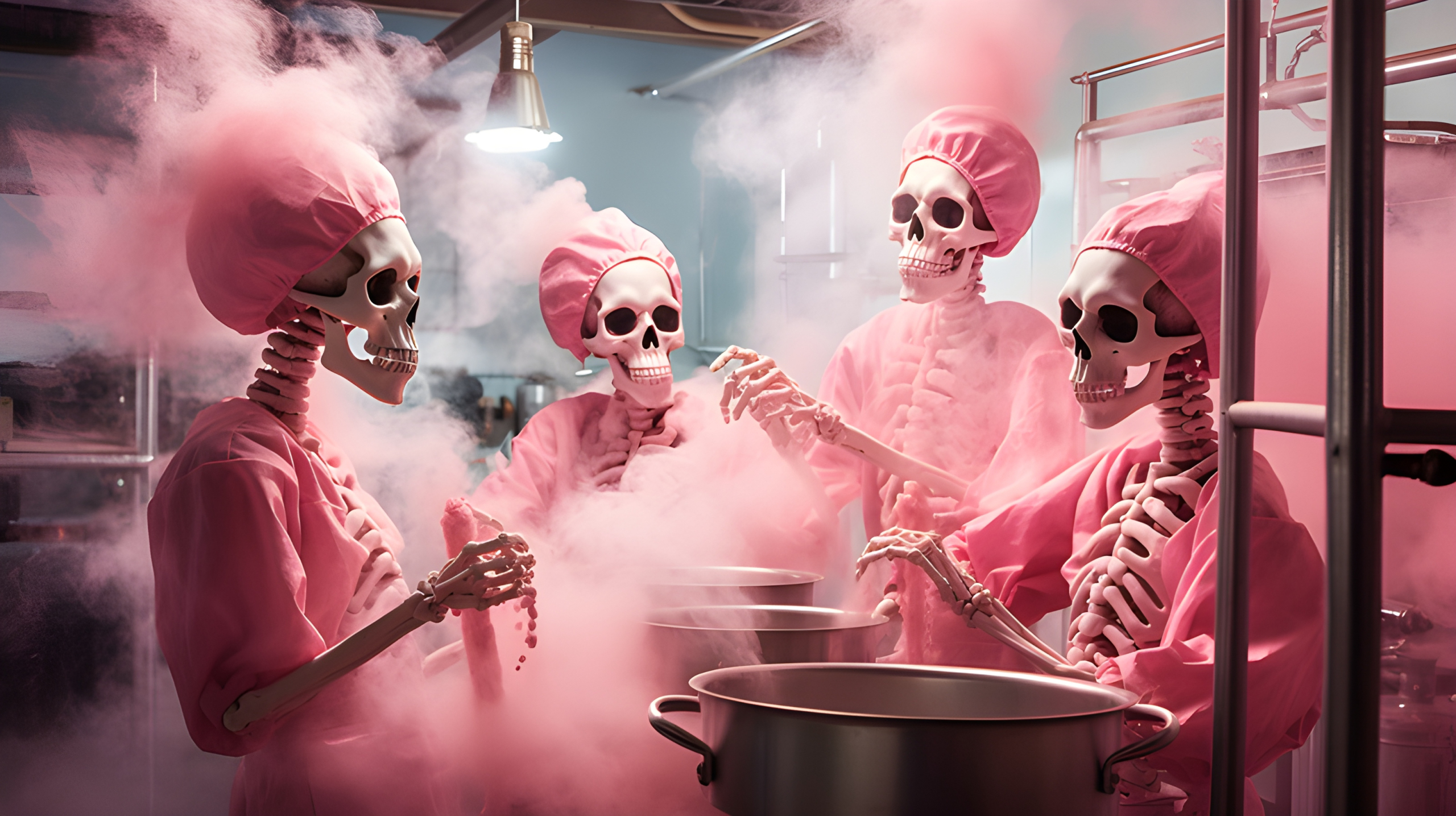 Skeletons making candy floss