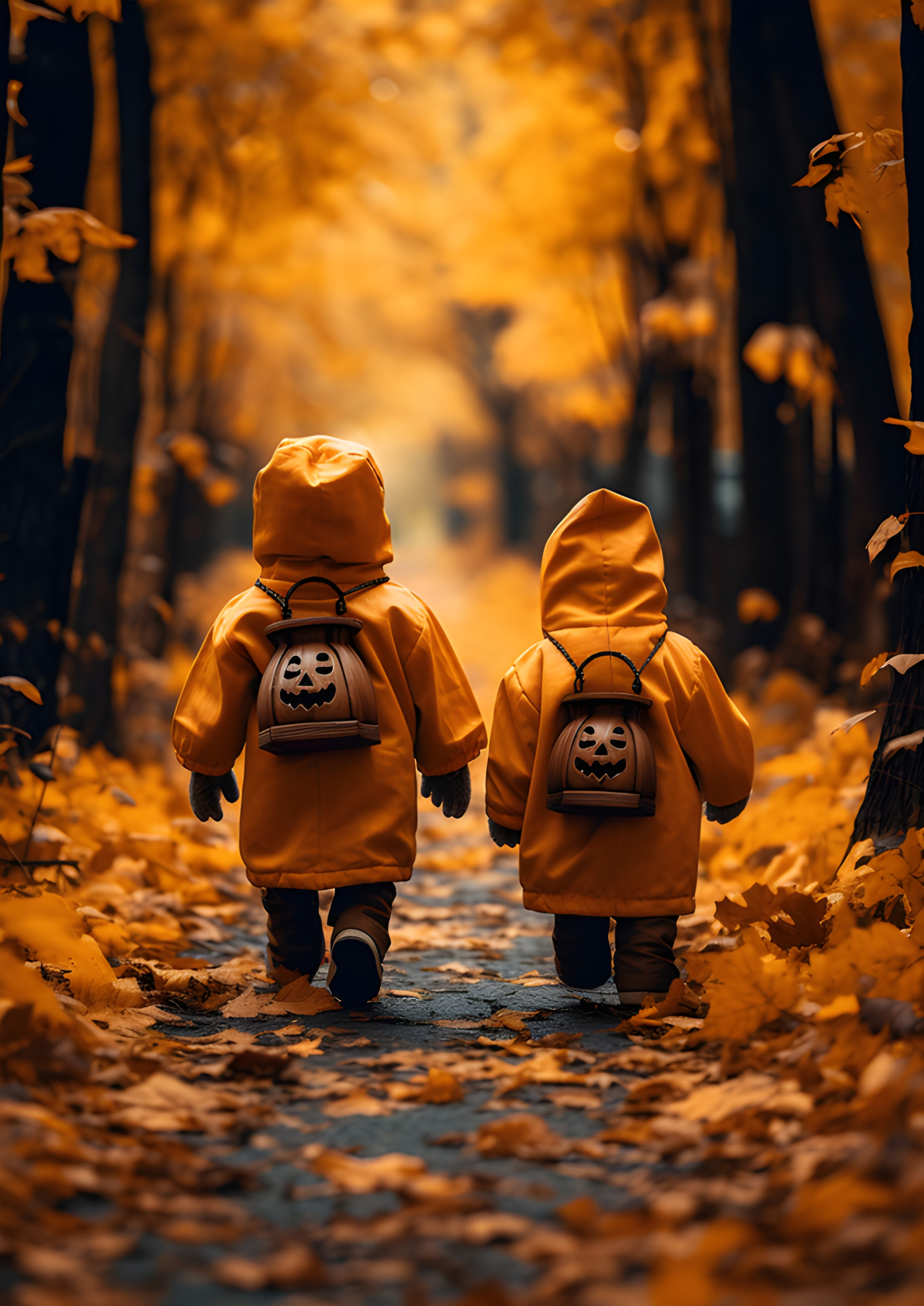Two small trick-or-treaters on Halloween