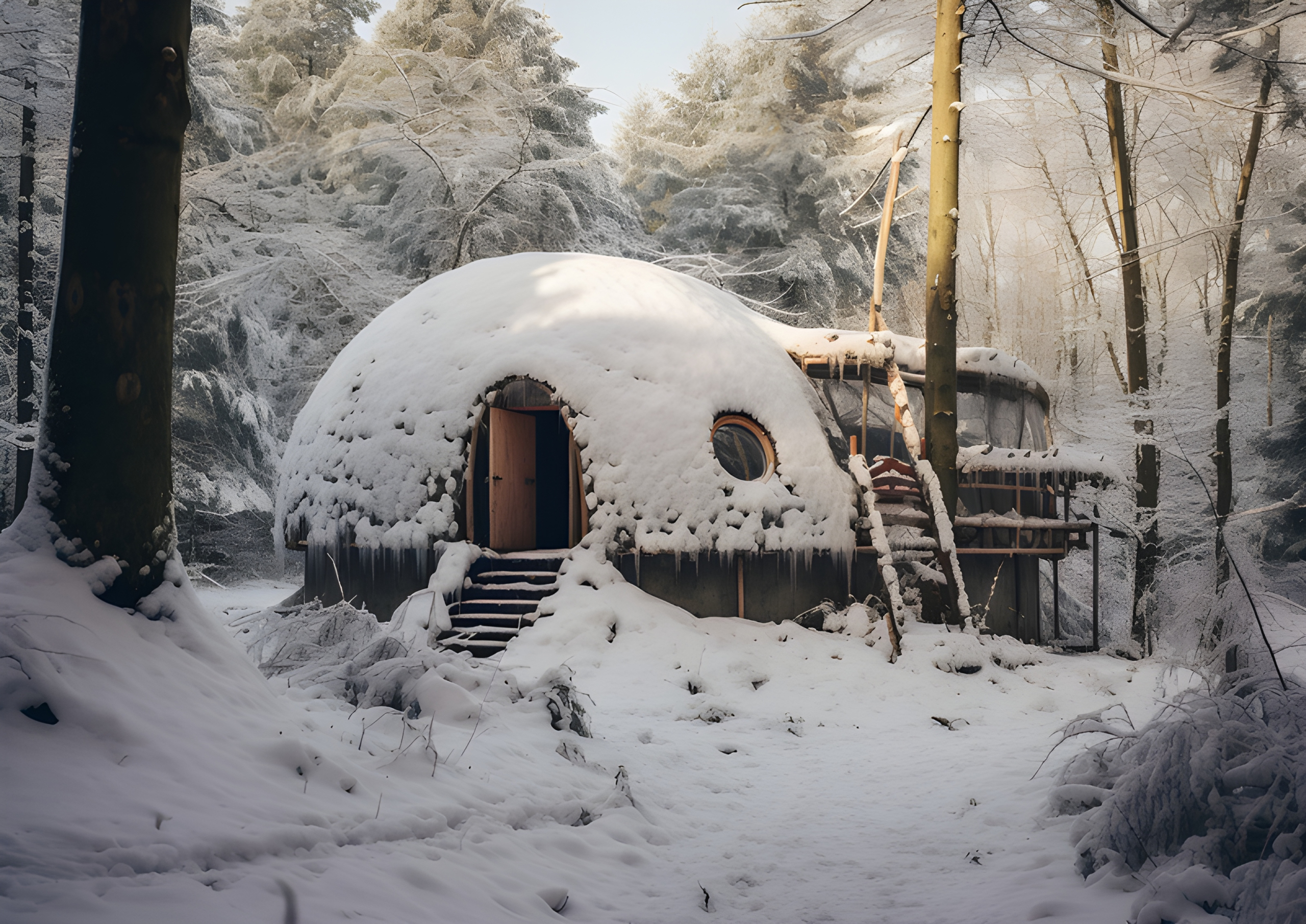 Igloo in the middle of a snowy forest