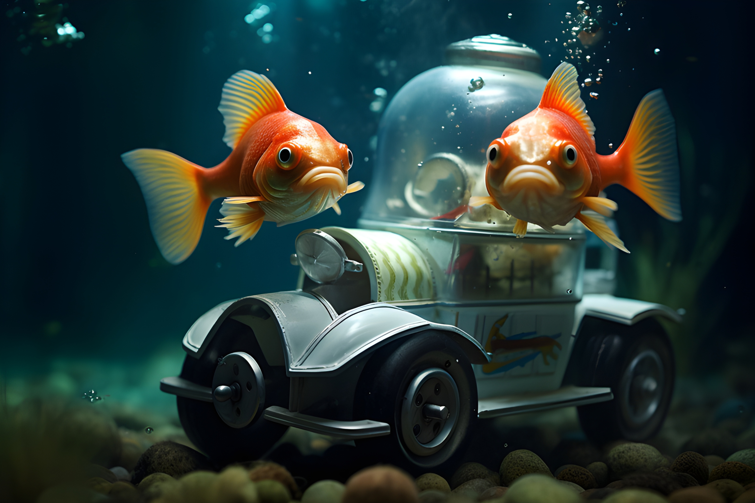 Two fish and their fish car - Impossible Images - Unique stock images ...