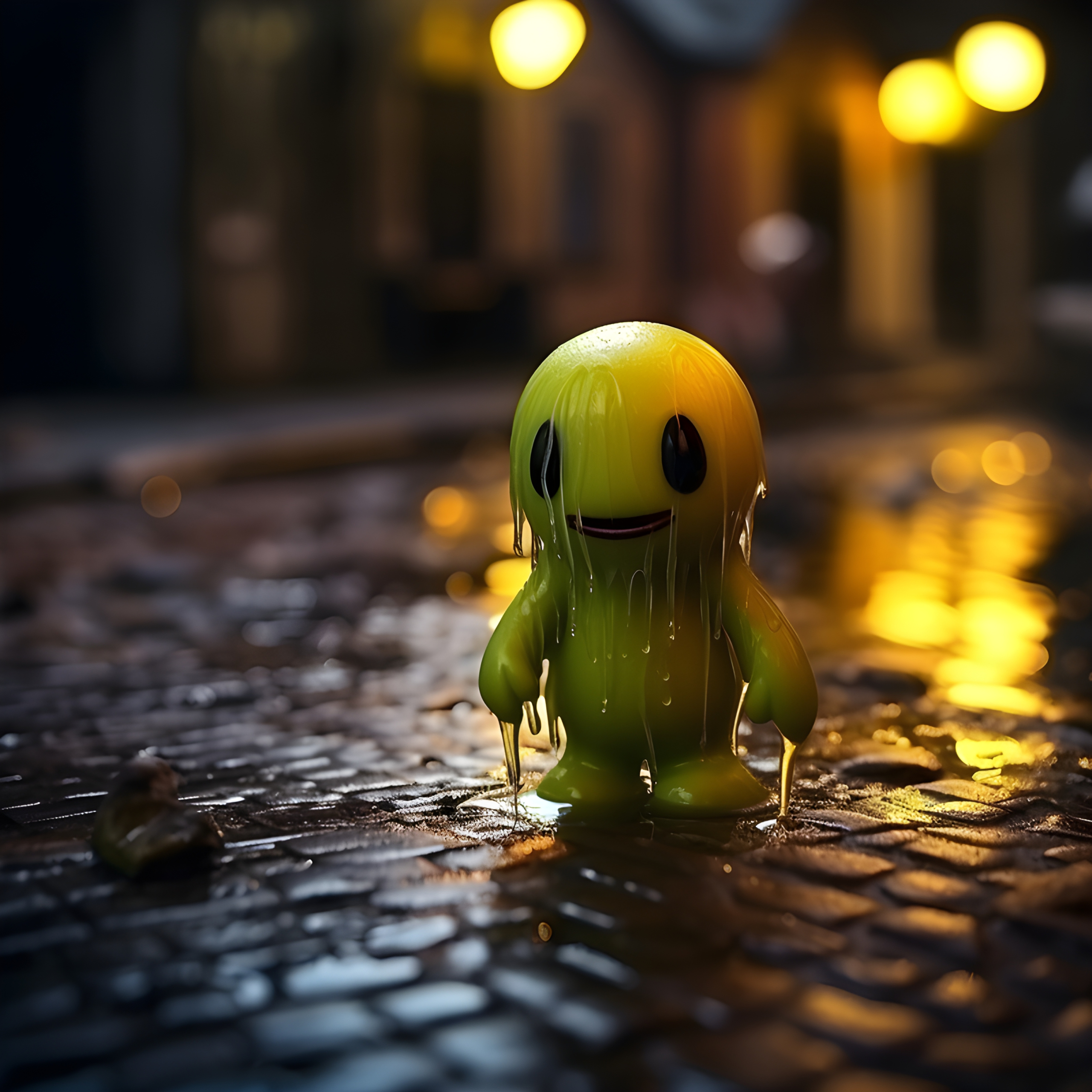 Slime monster walking the streets on halloween night