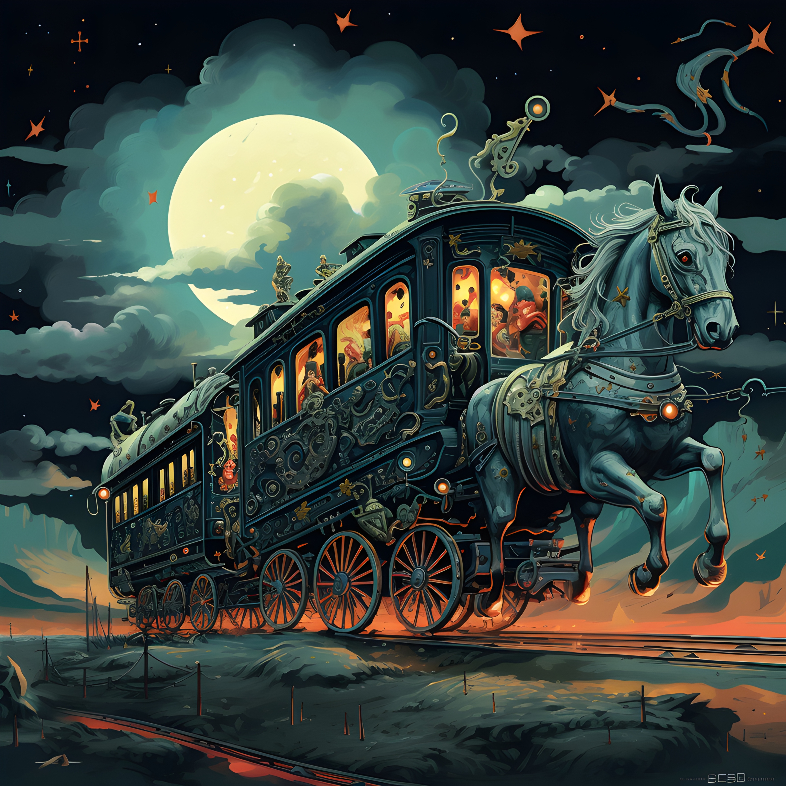 Illustration of a horse pull train carriages