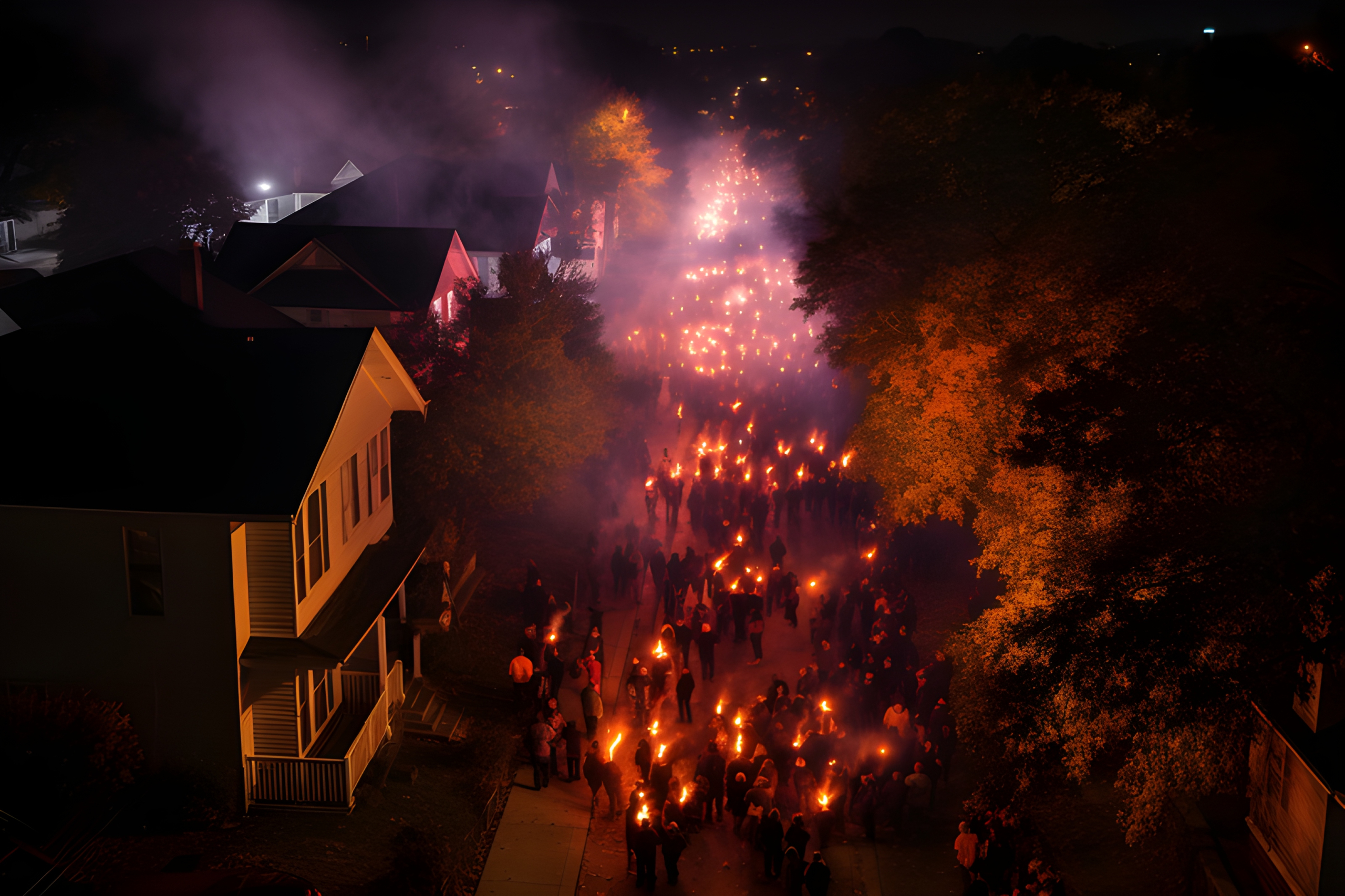 Aerial shot of a halloween riot