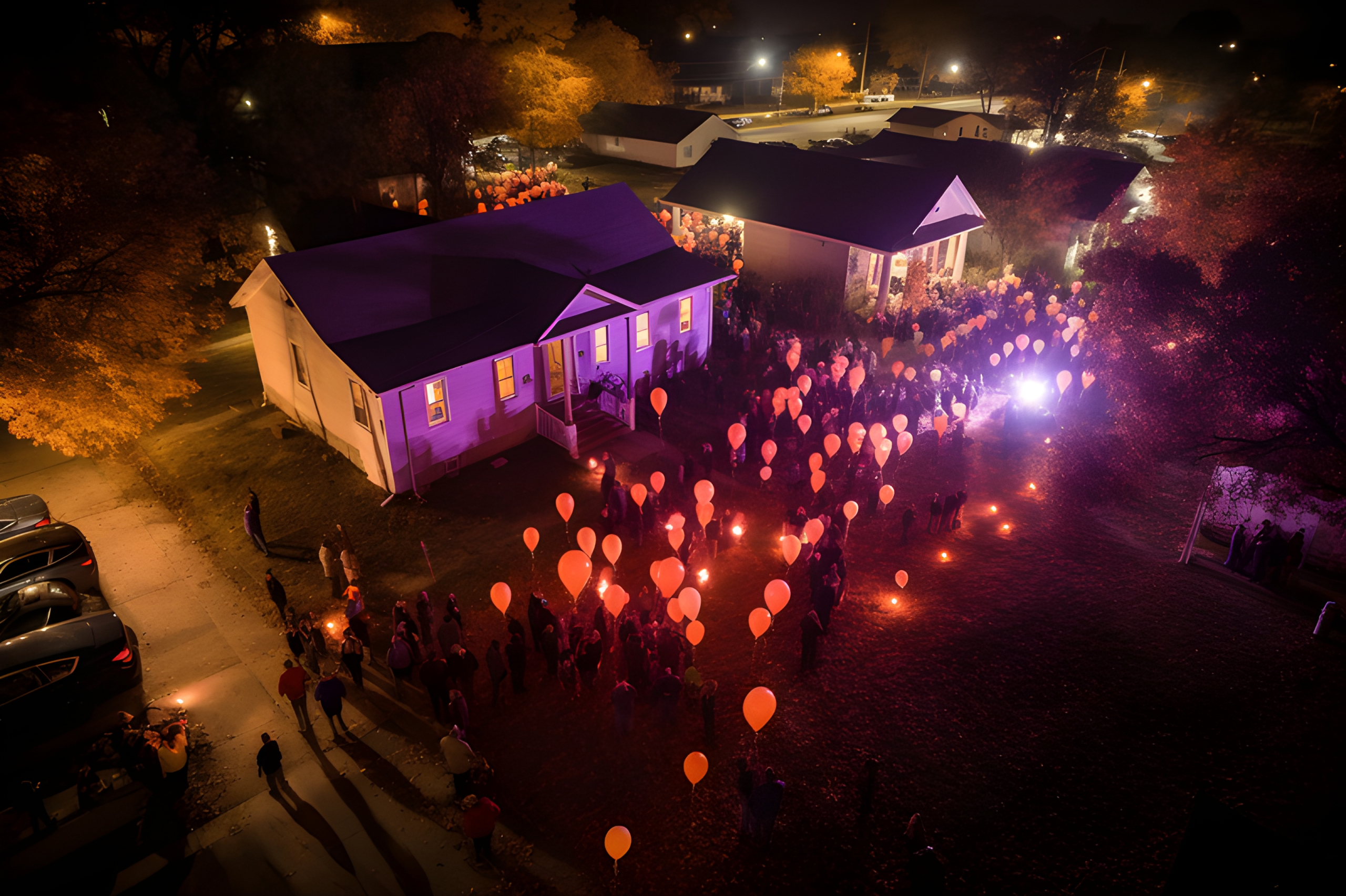 Aerial photo of a haunted halloween party