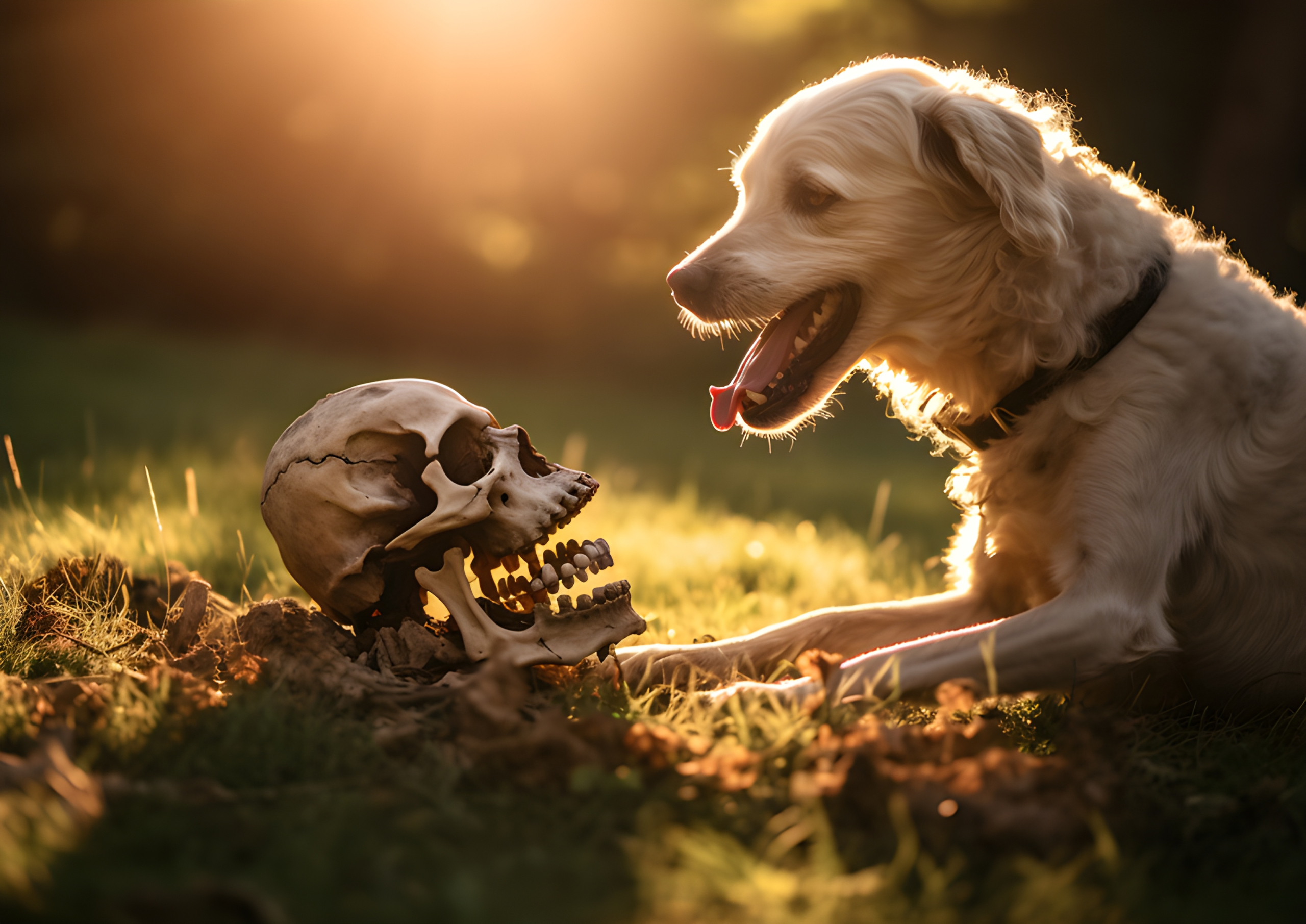 Dog starting at its owner skull