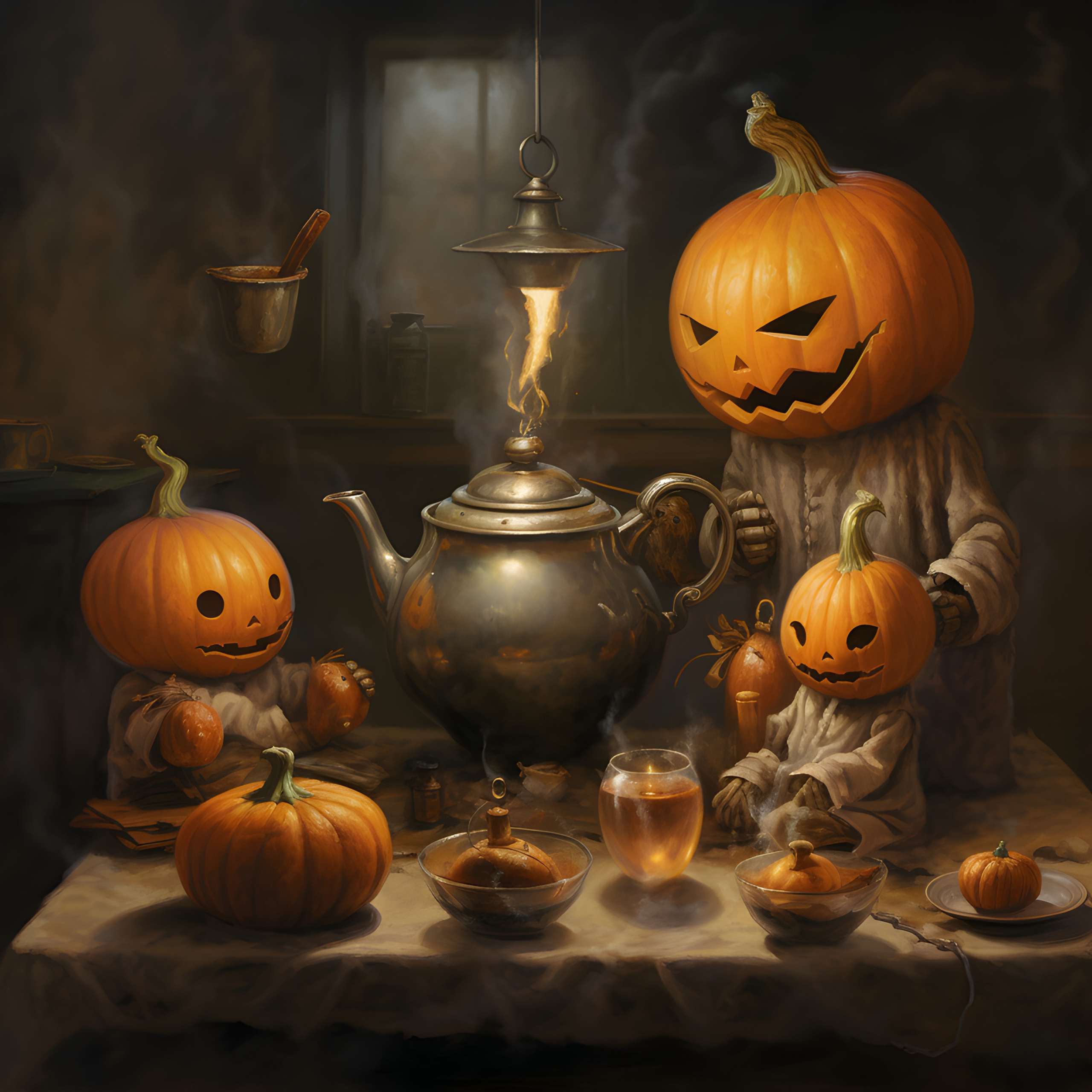 Pumpkin family making pumpkin tea