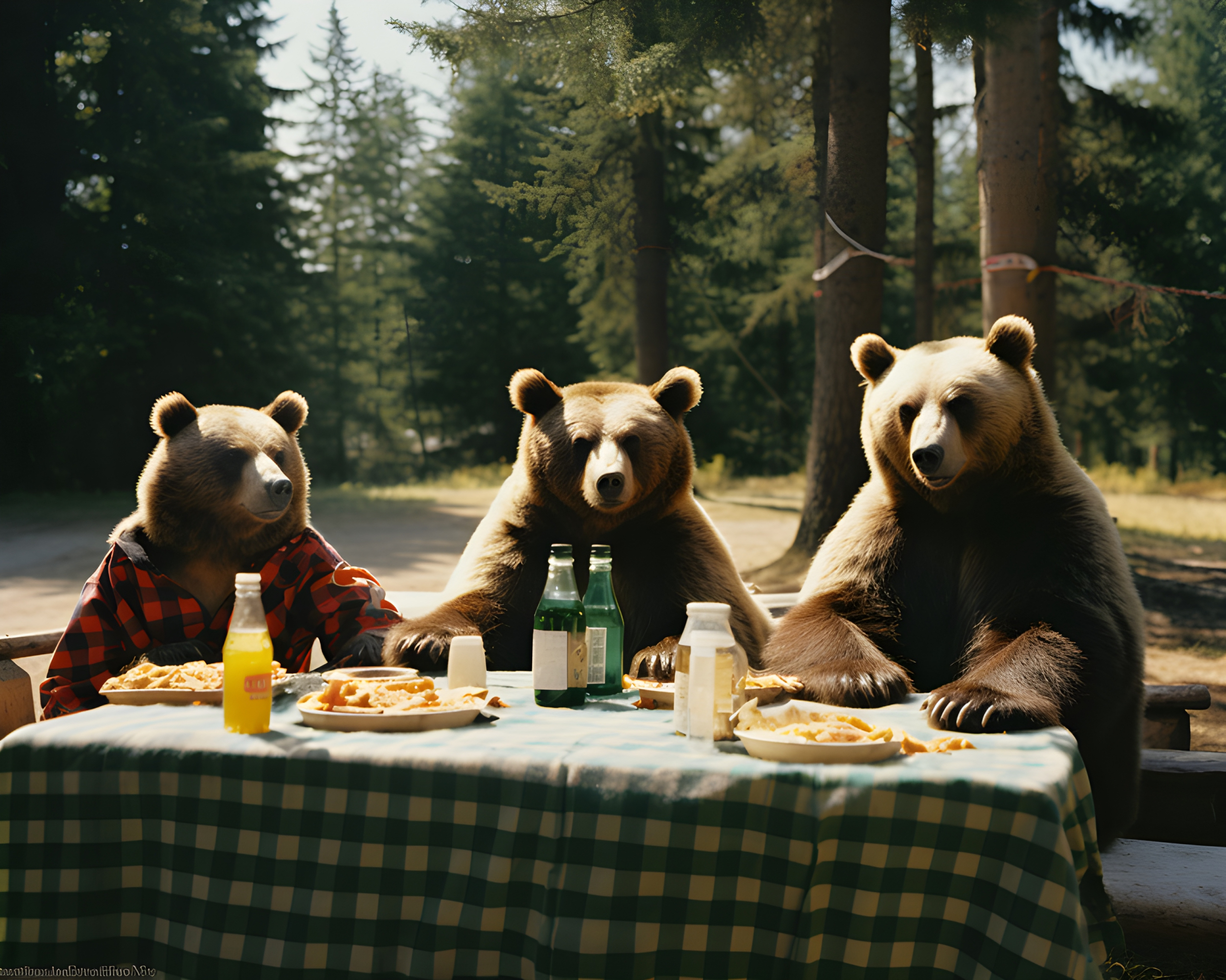 Bears having a picnic