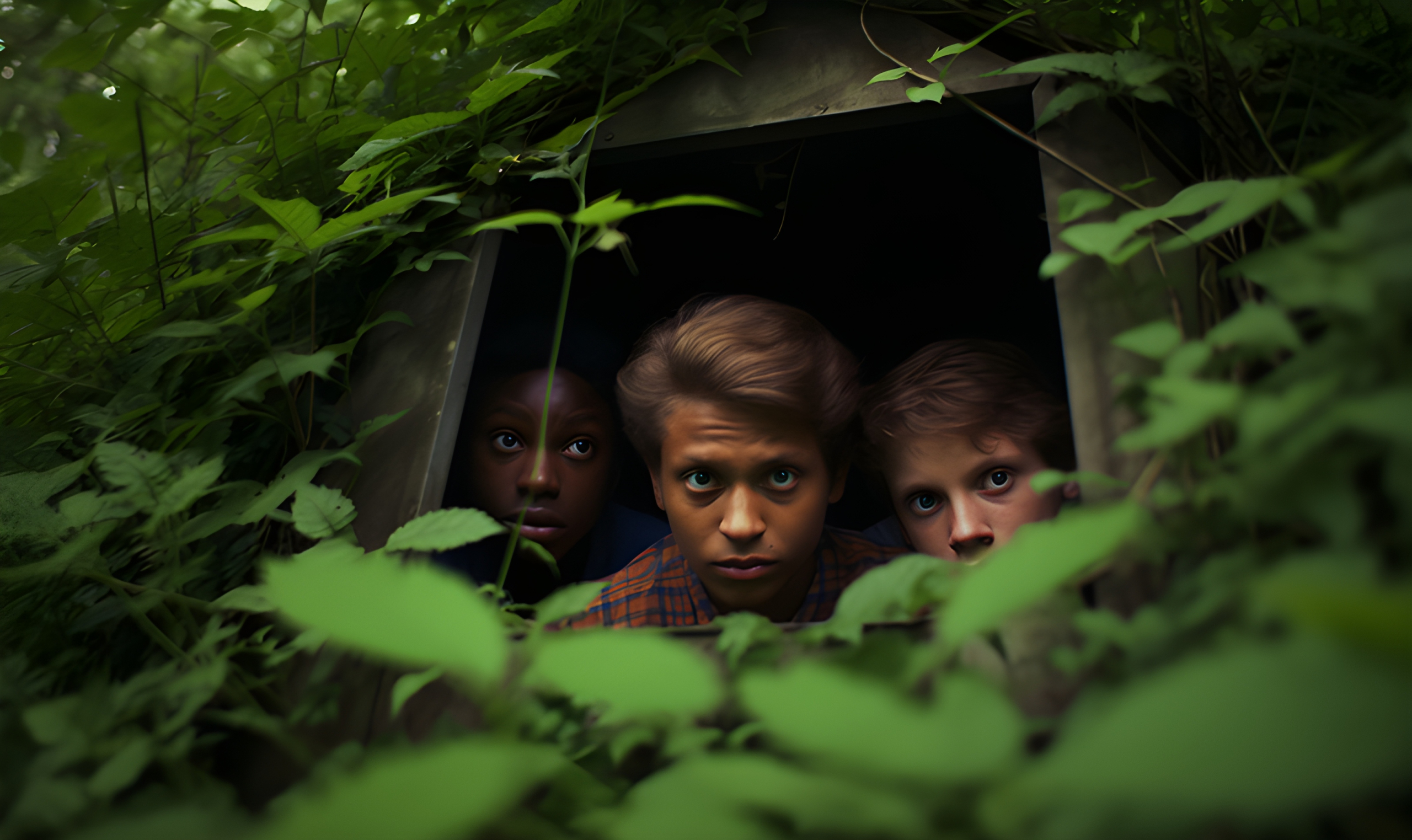 A trio of friends hiding in the woods