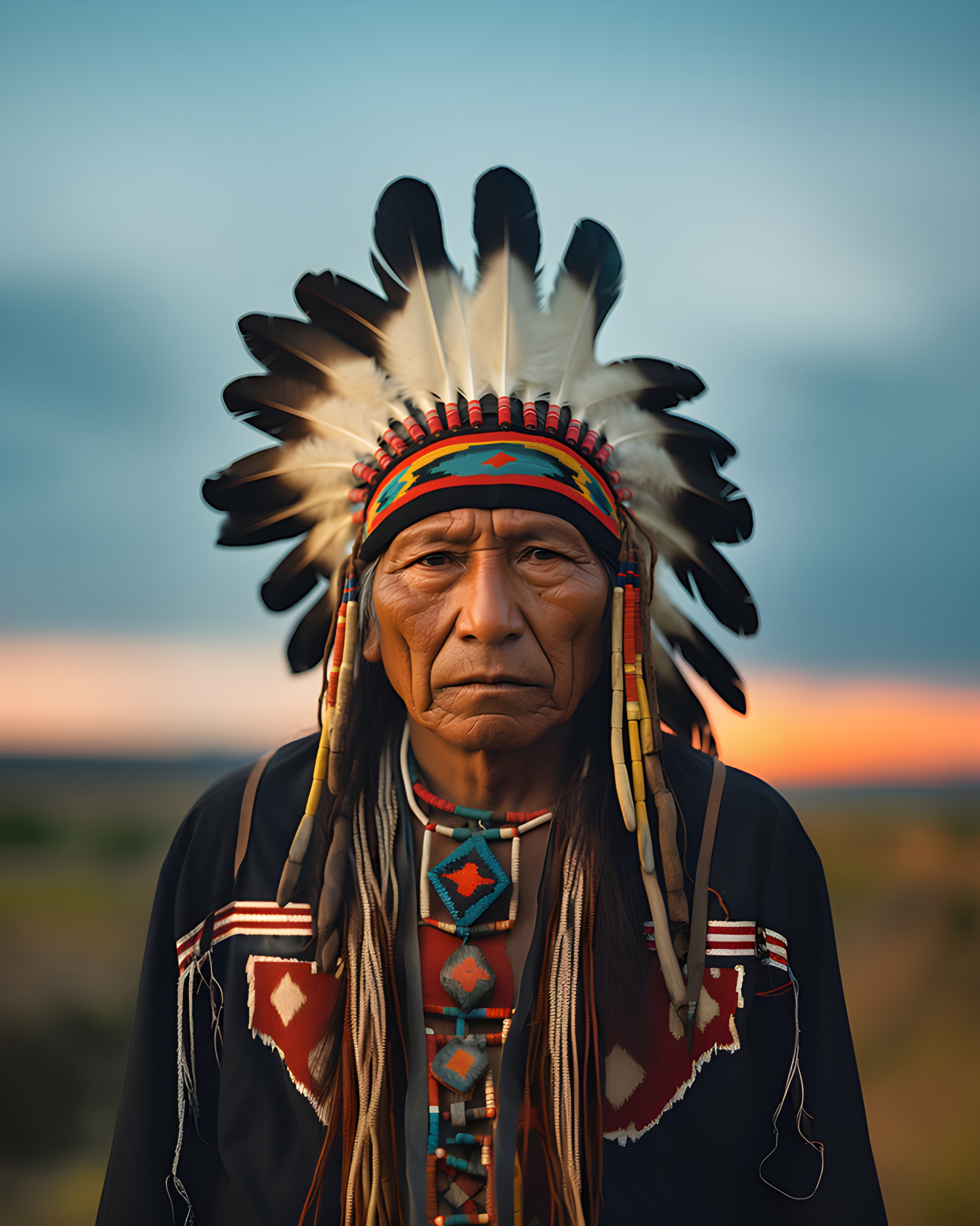 A Native-American Chief in symbolic head gear