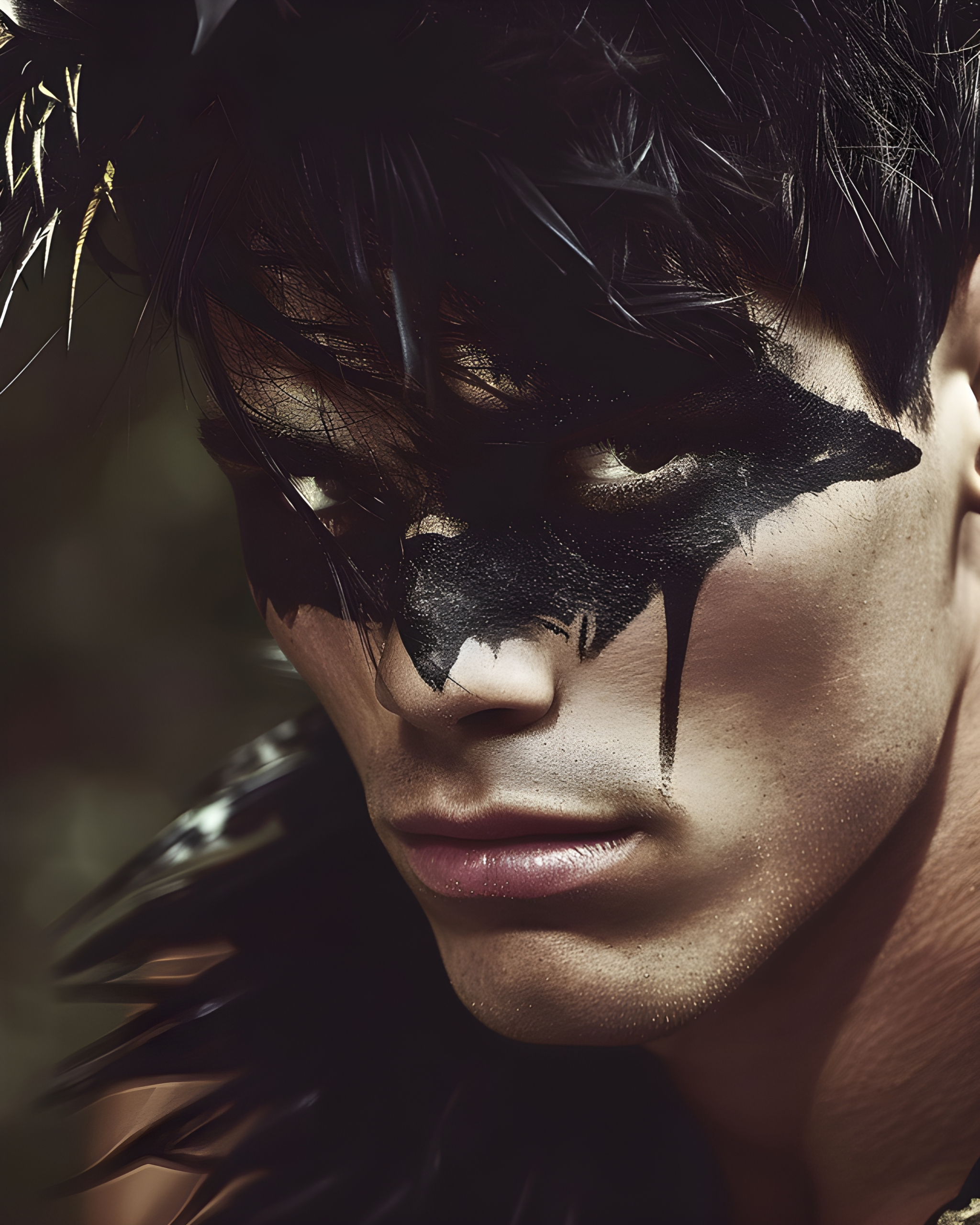 A man with painted black markings