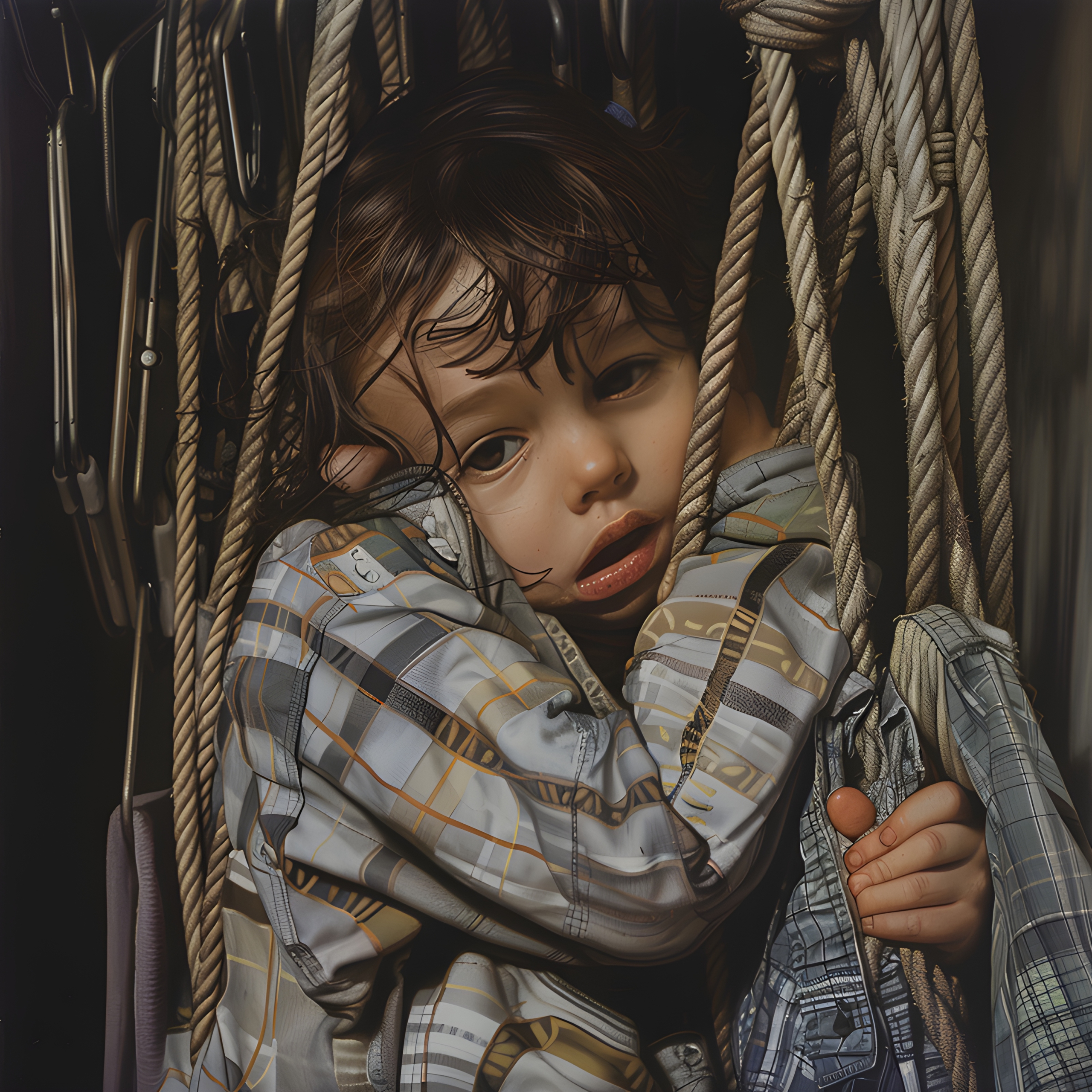 Uncomfortable child tangled in ropes - Impossible Images - Unique stock ...