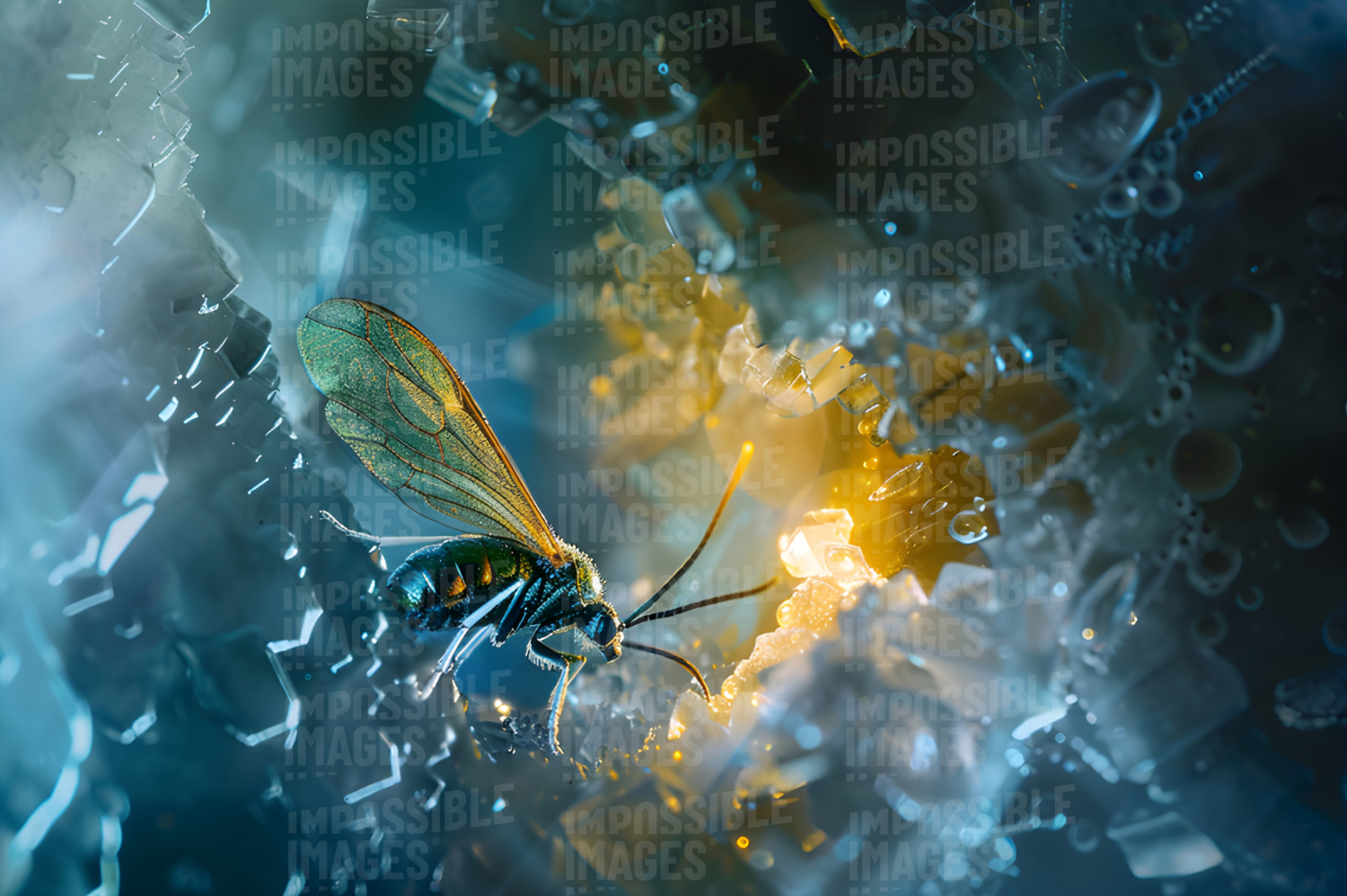 Interstellar insects interacting in infinite, iridescent ice caves ...