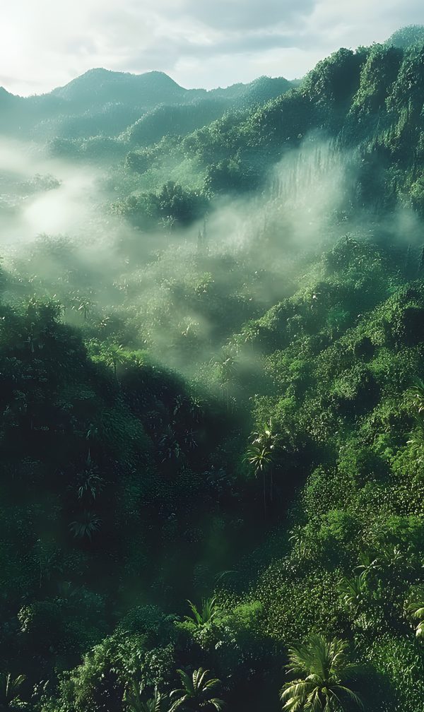A Misty Mountain Jungle Landscape With Lush Greenery - Impossible ...