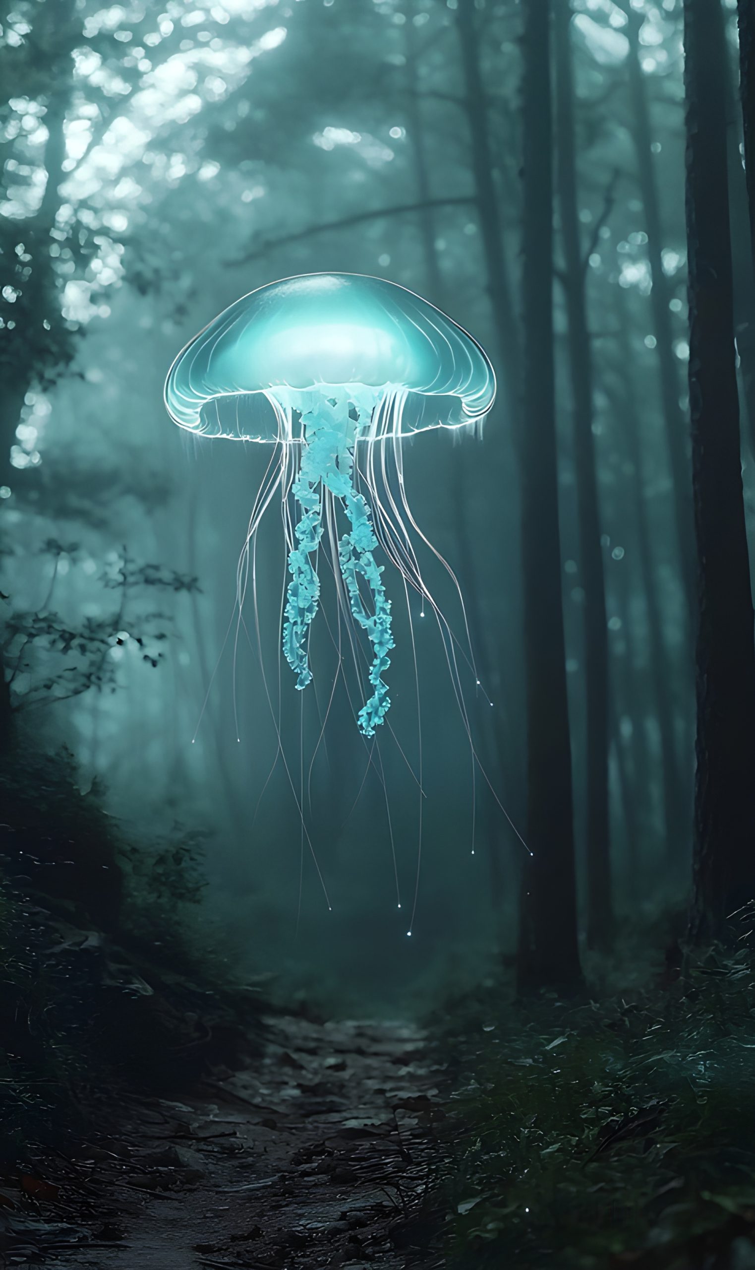 A Glowing Jellyfish in a Dark and Foggy Forest - Impossible Images ...