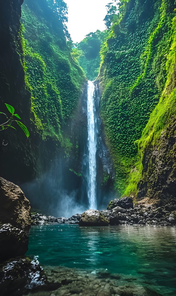 Serene Waterfall in Lush Green Jungle Paradise - Impossible Images ...