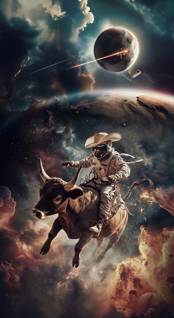 Space Cowboy Rides a Cosmic Bull - Impossible Images - Unique stock ...