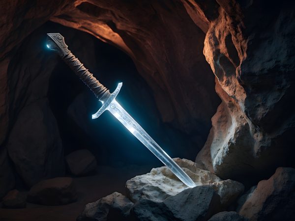 Glowing Sword in Cave's Embrace - Impossible Images - Unique stock ...