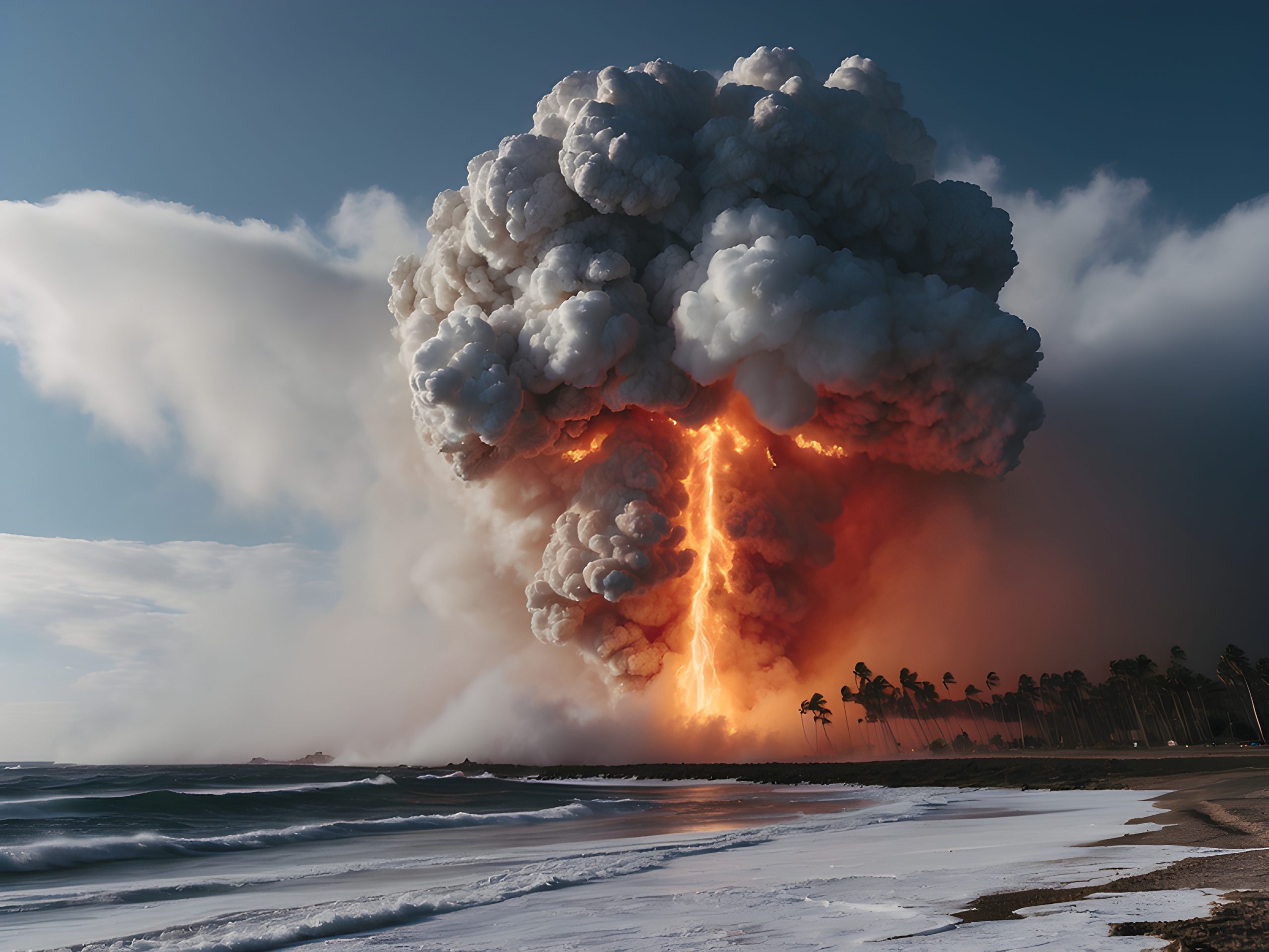 Fiery Volcanic Eruption Oceanside