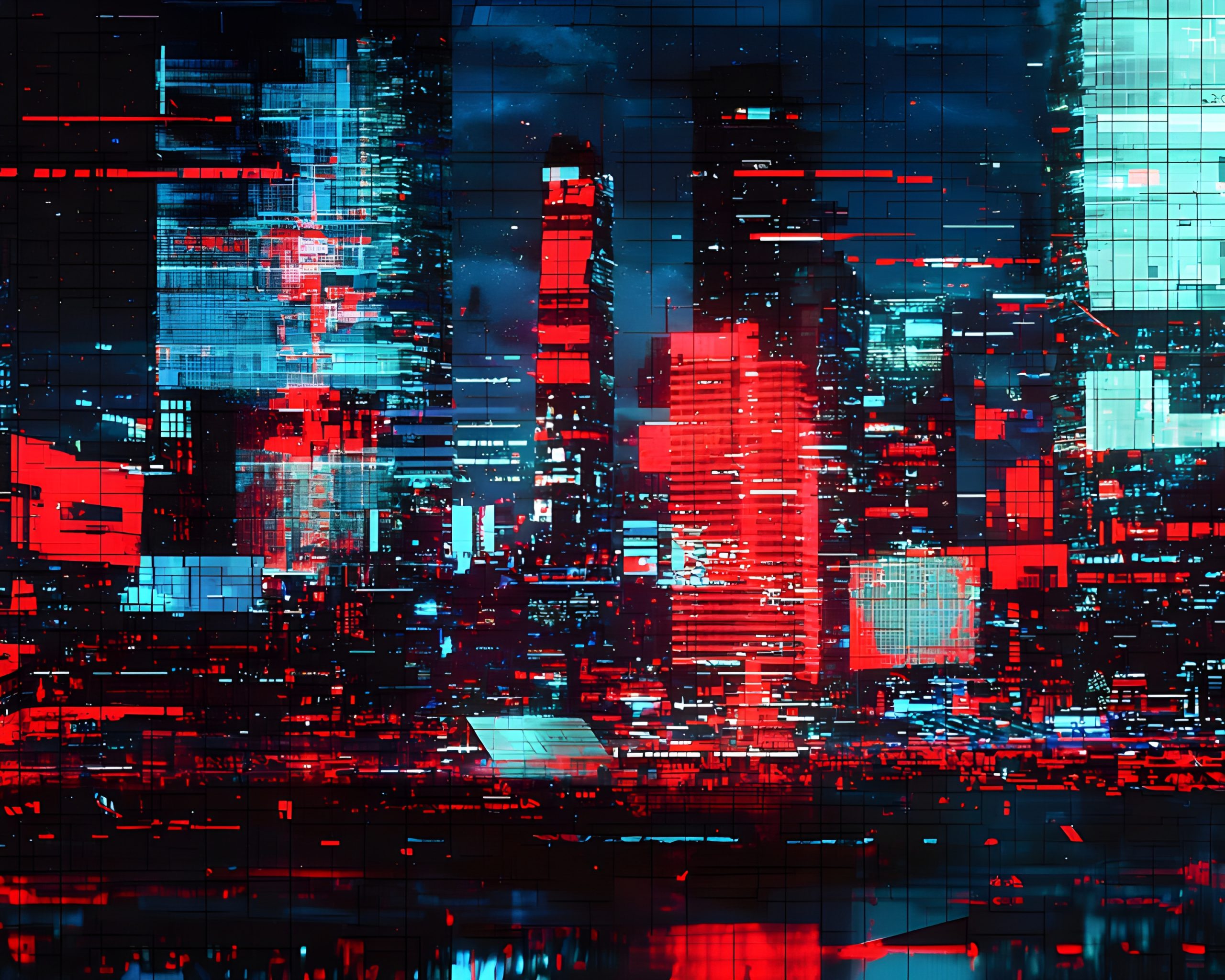 Cyberpunk Cityscape Glitch Art