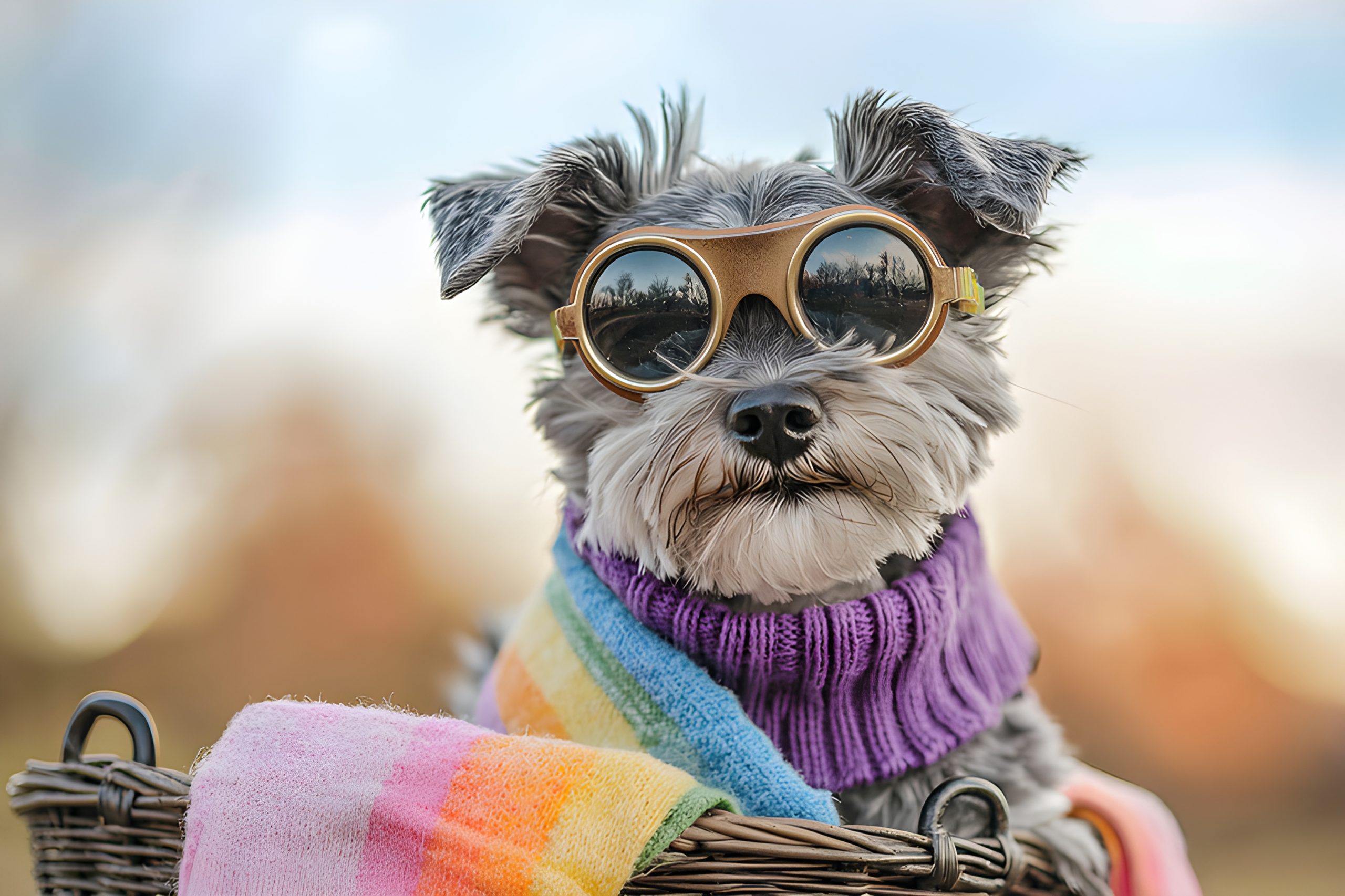 Cool Dog in Sunglasses and Scarf