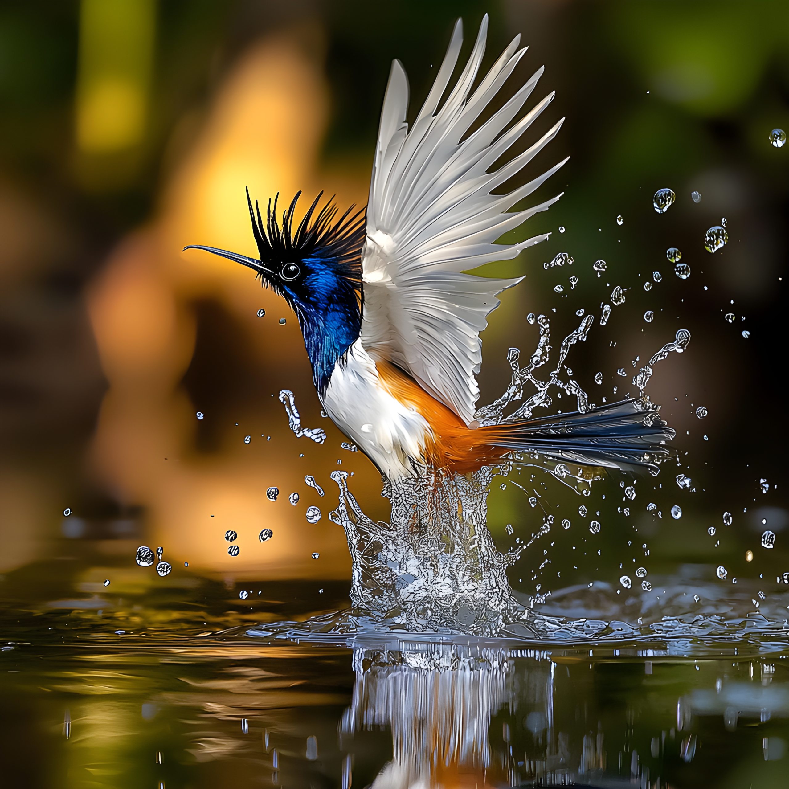 Blue-breasted Flycatcher Splashdown