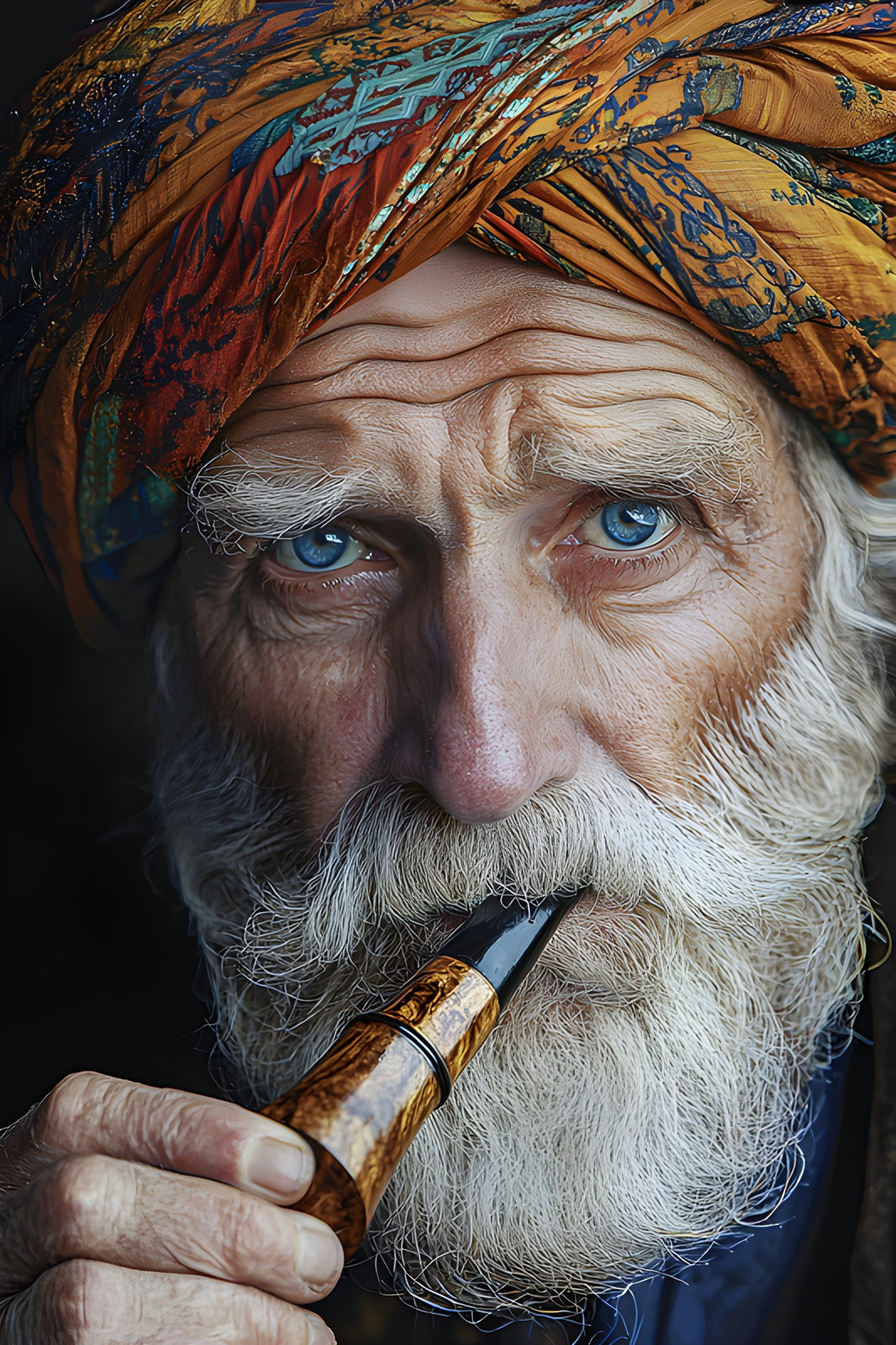 Aged Man with Pipe and Turban