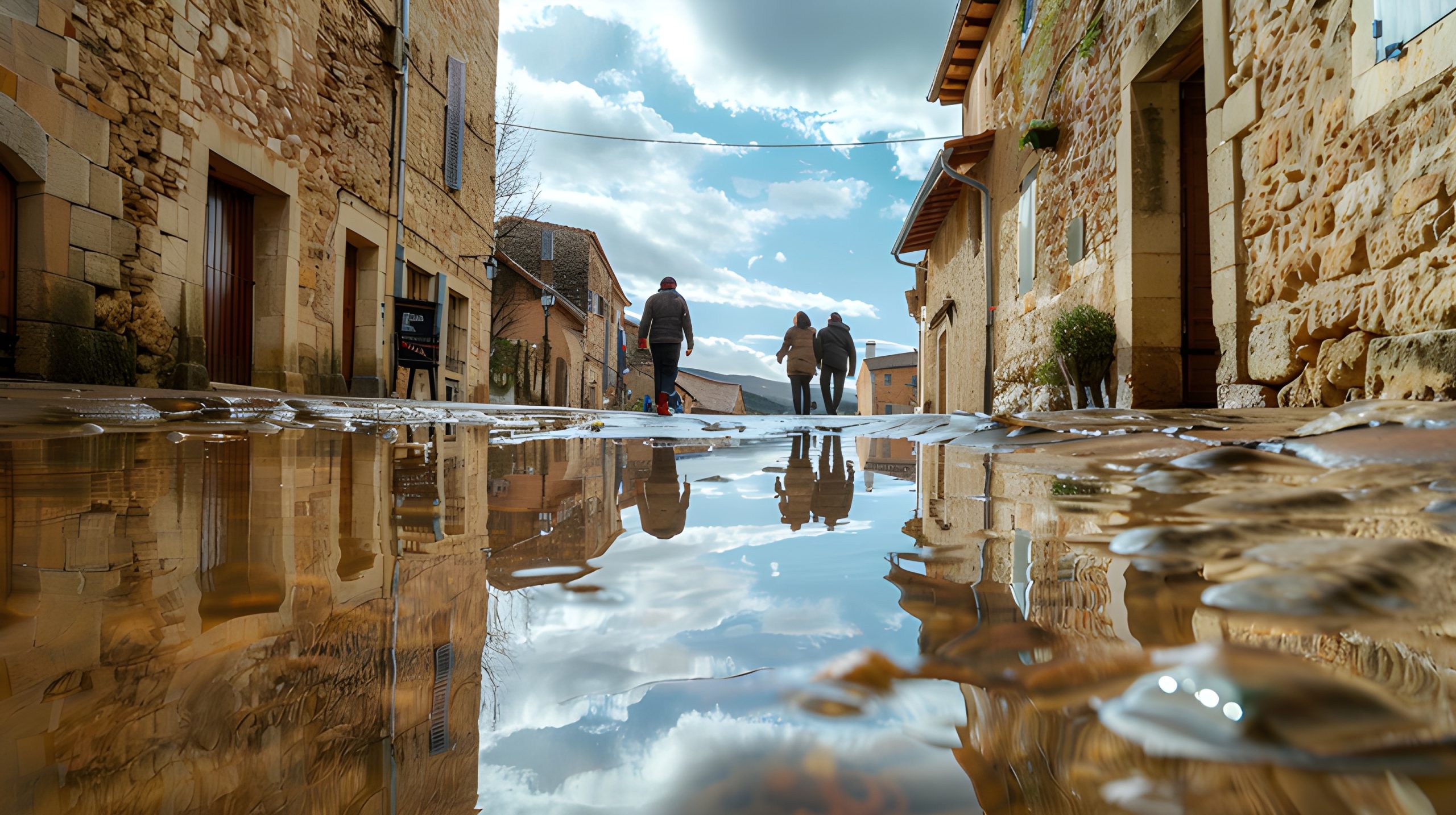 Reflected Walk Through Stone Village