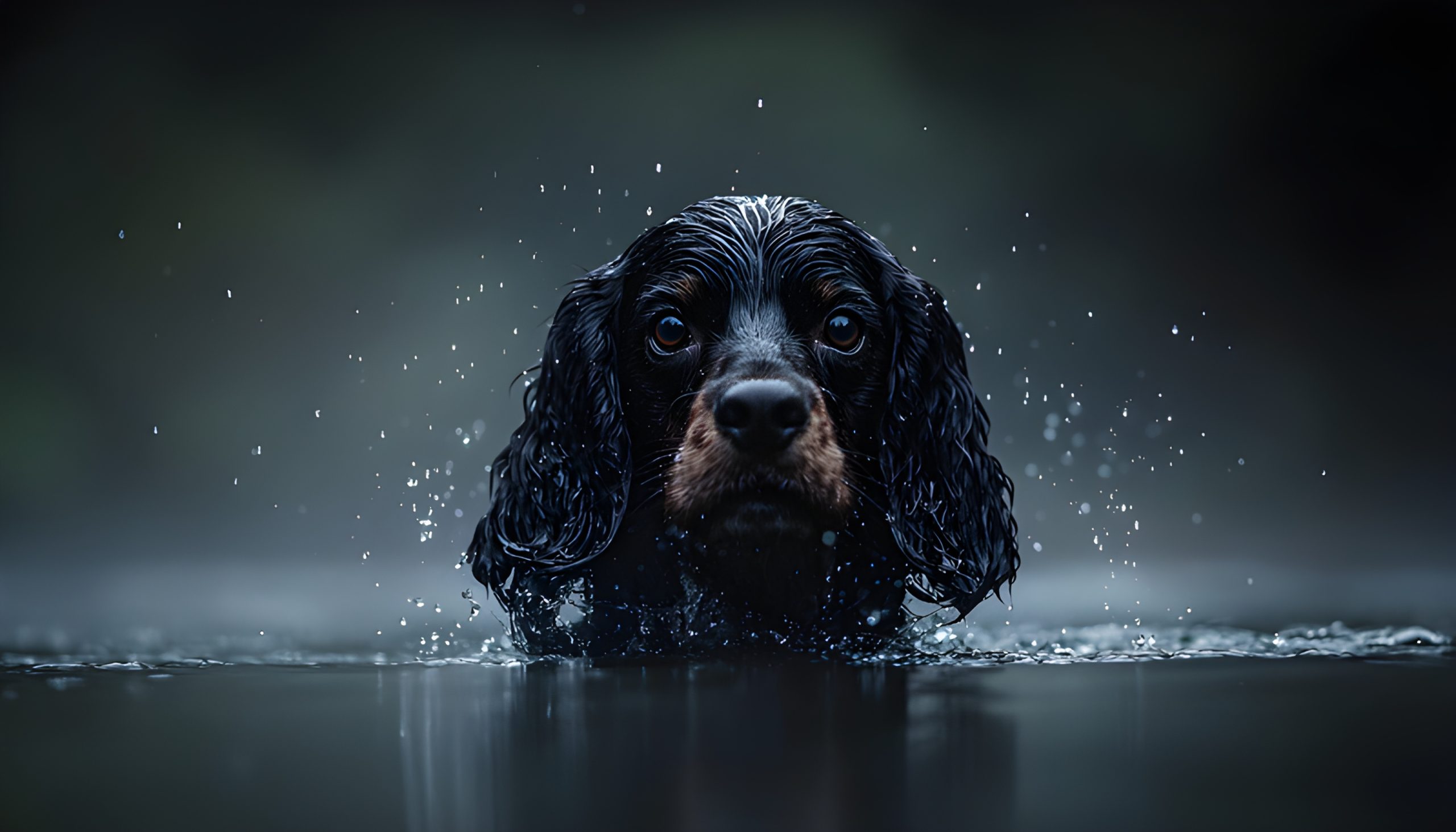 Wet Dog Emerging From Water