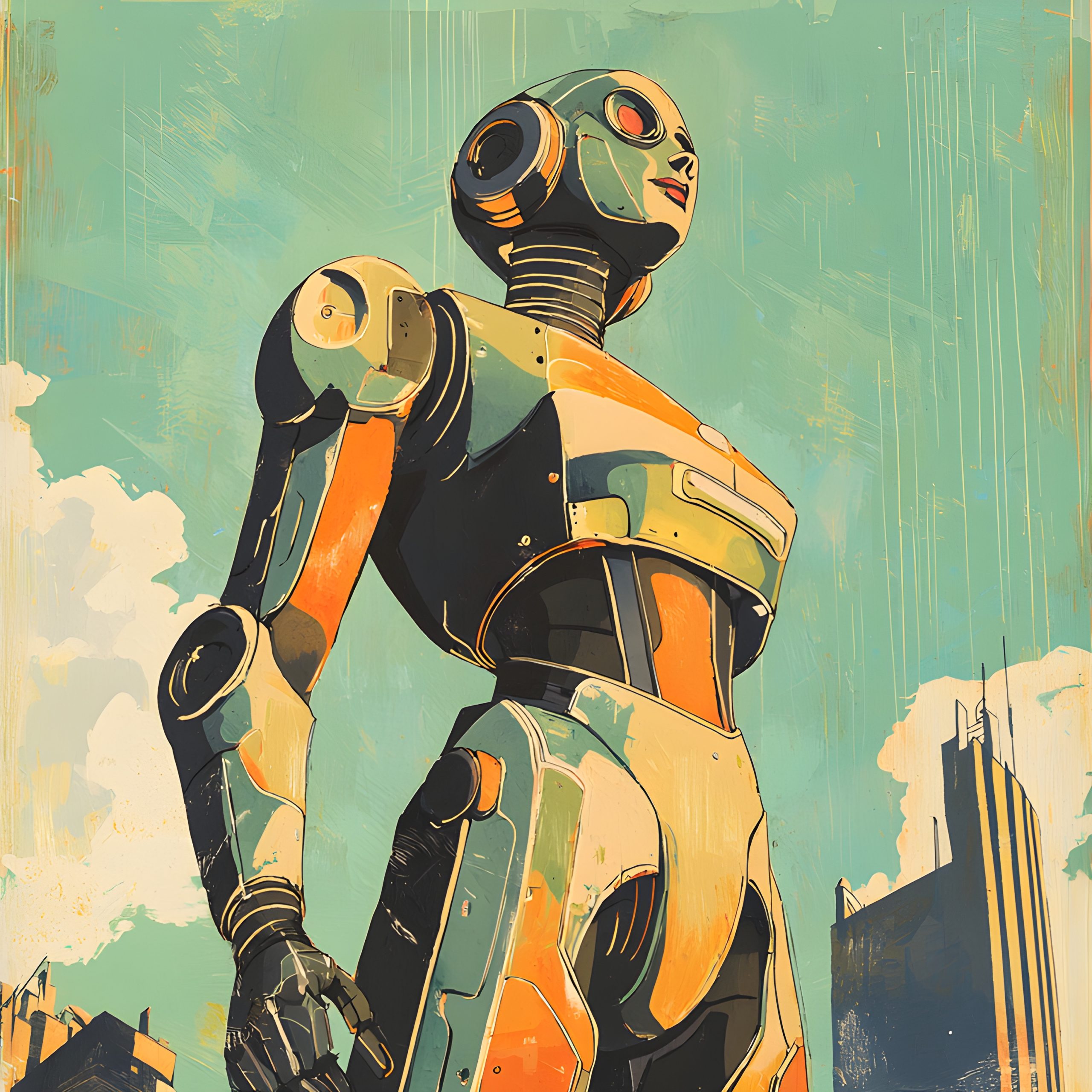 Retro Robot Cityscape