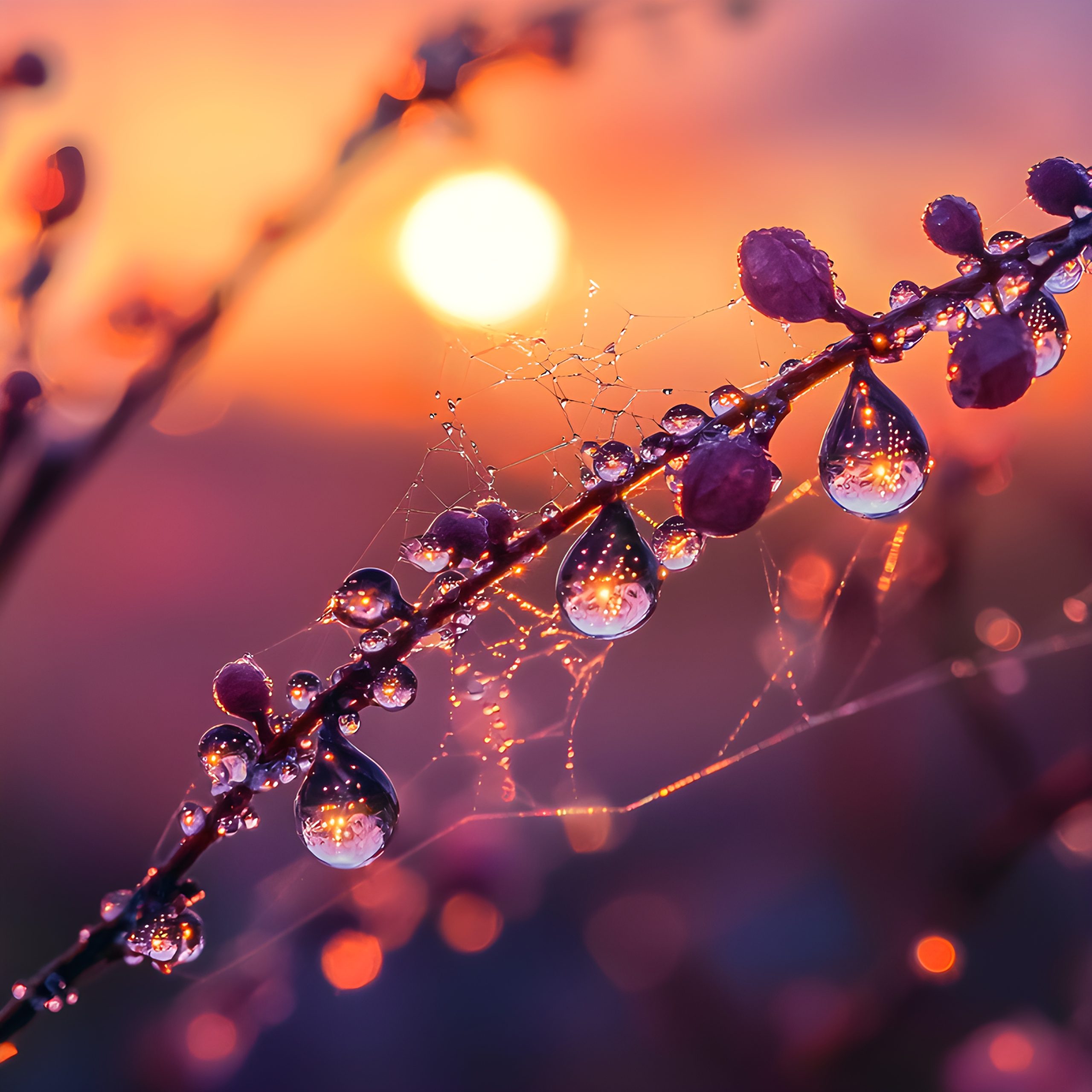 Sunrise Dewdrops on Web