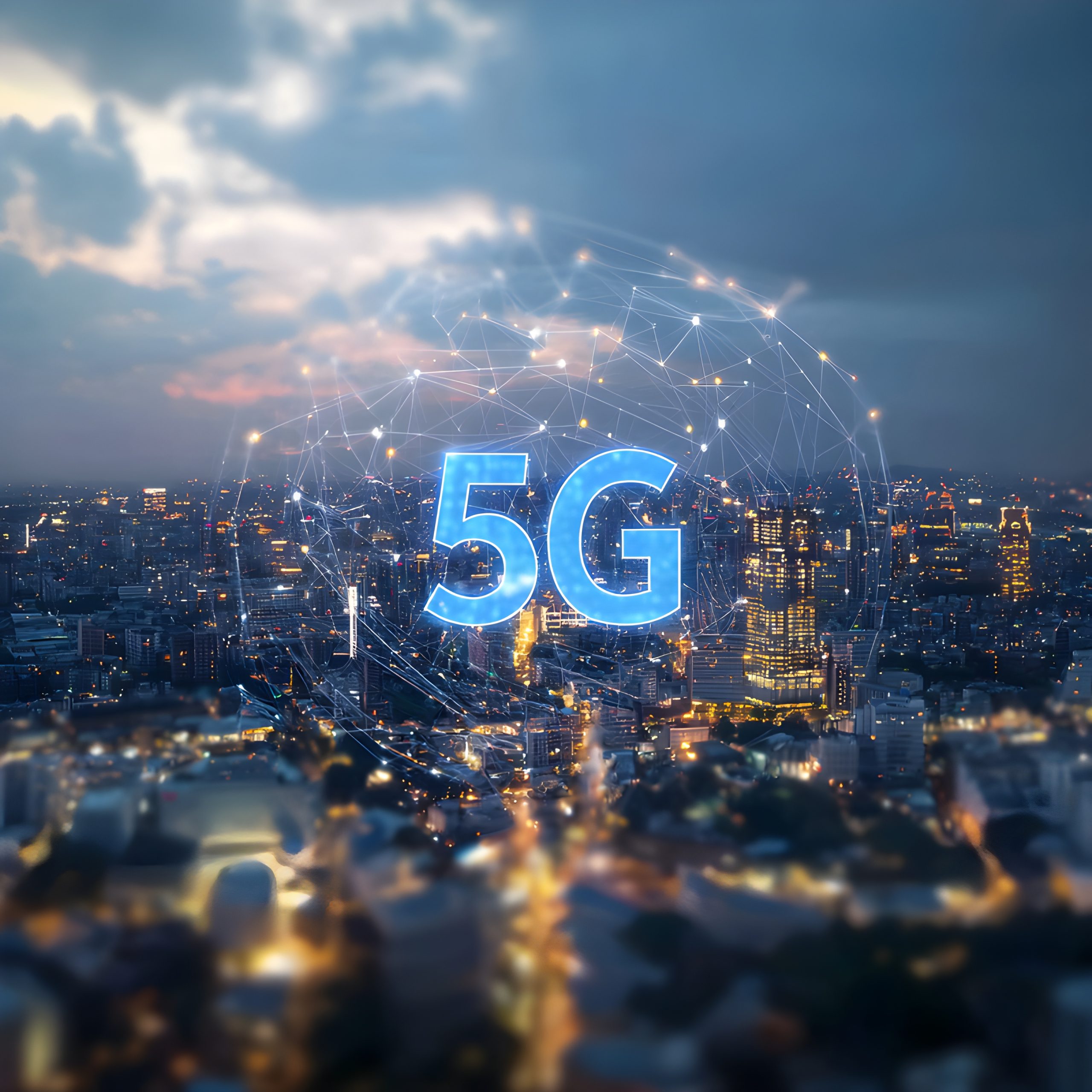 5G Network Over City at Night