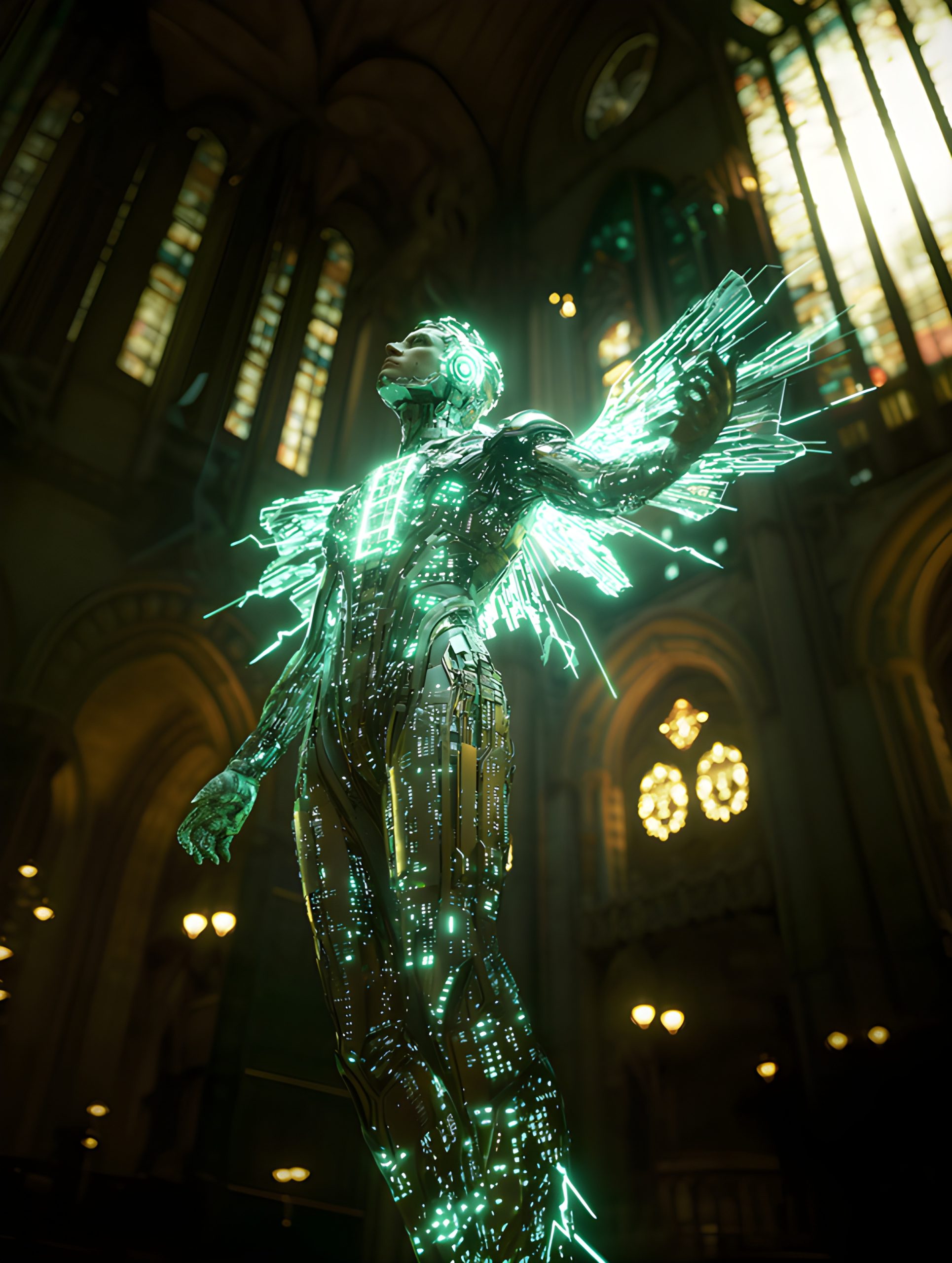 Cybernetic Angel in Cathedral