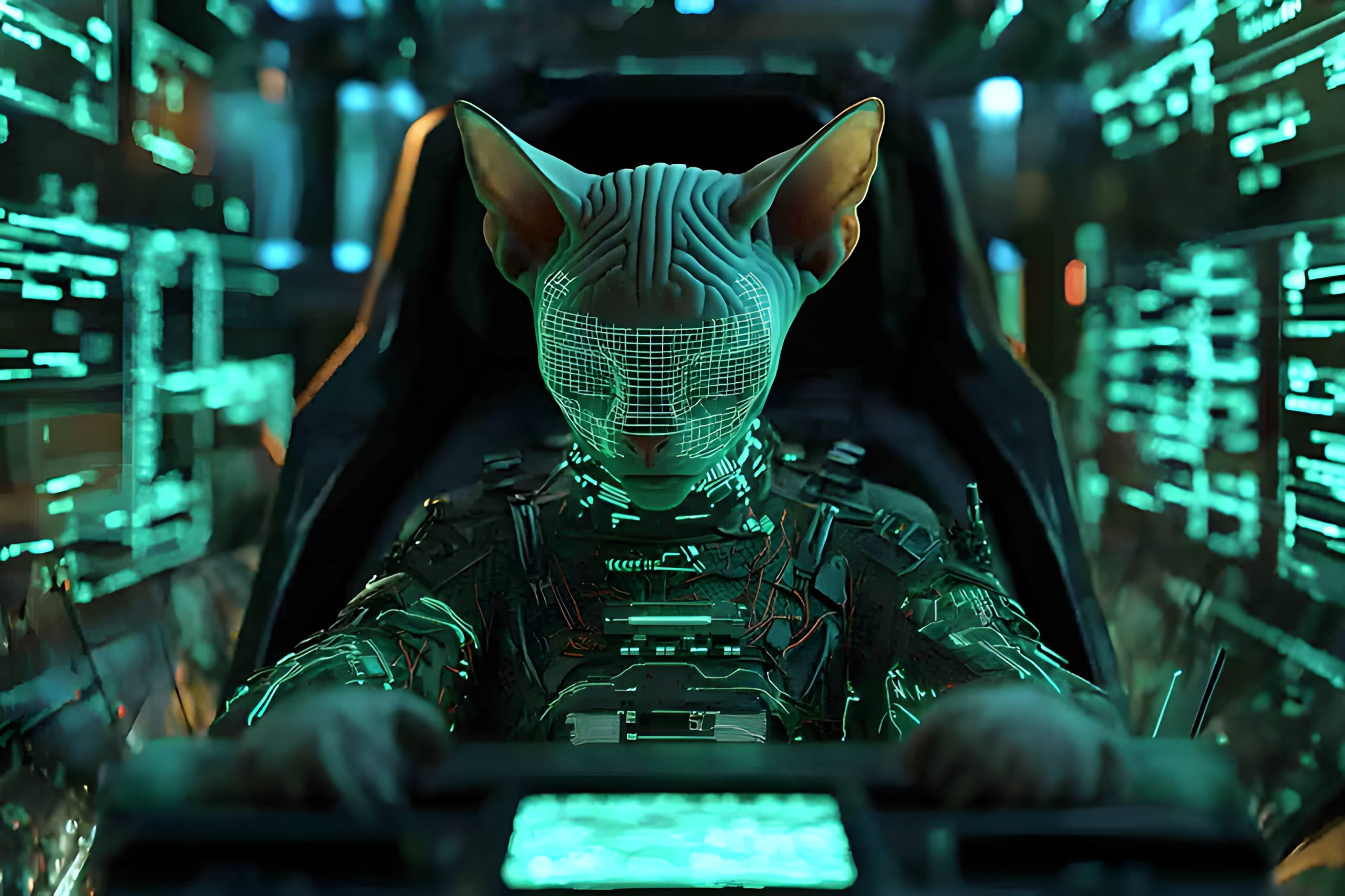 Cyberpunk Sphynx Hacker