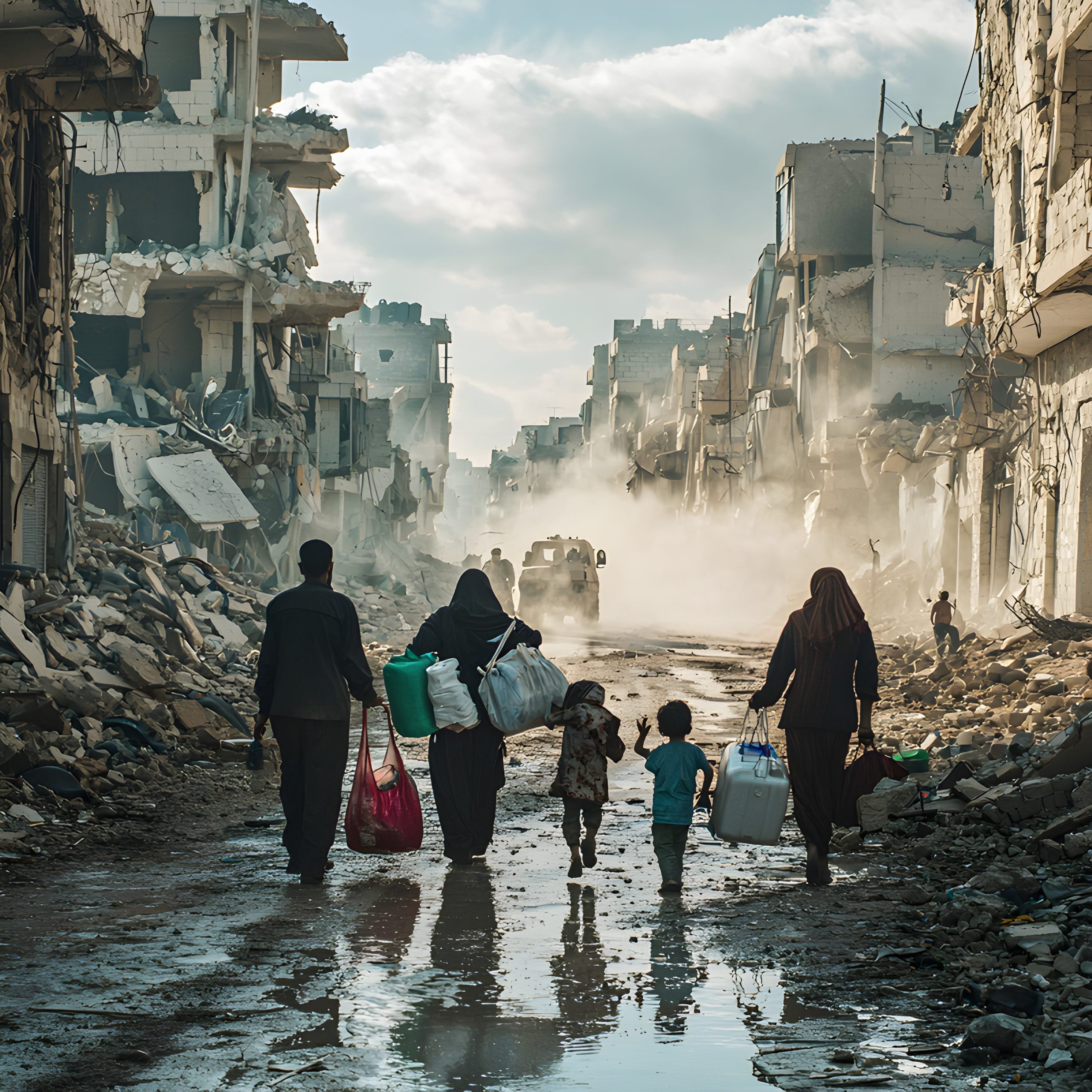 War-torn City Refugee Family