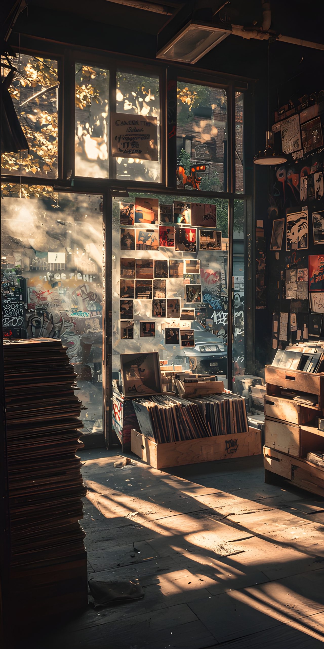 Sunlit Record Shop Vintage Charm
