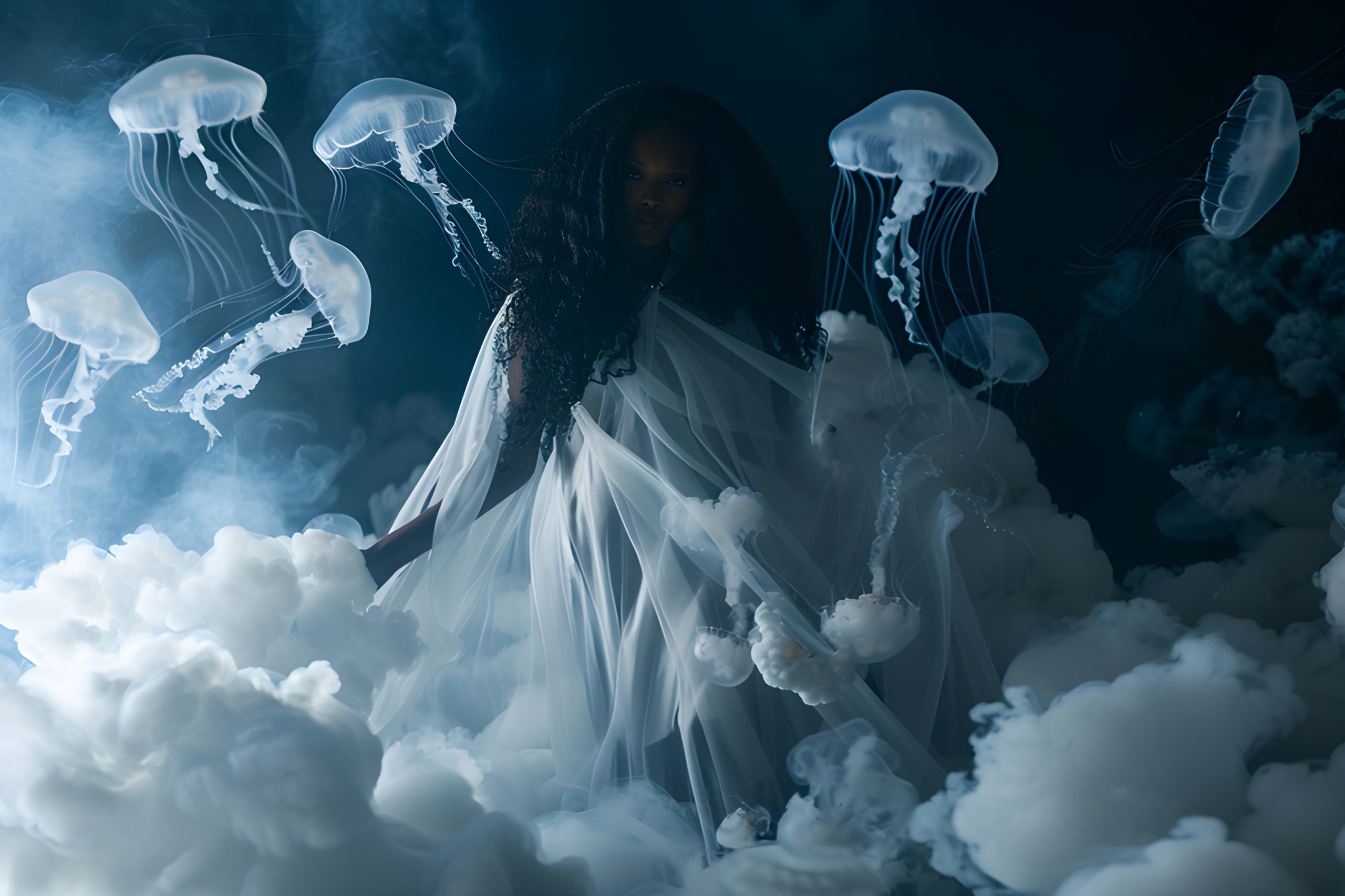 Woman in ethereal jellyfish dream
