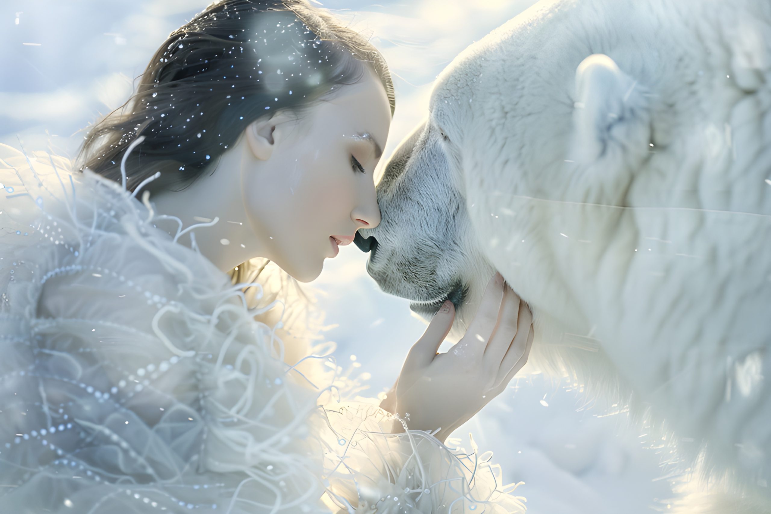 Winter’s Embrace: Woman and Polar Bear