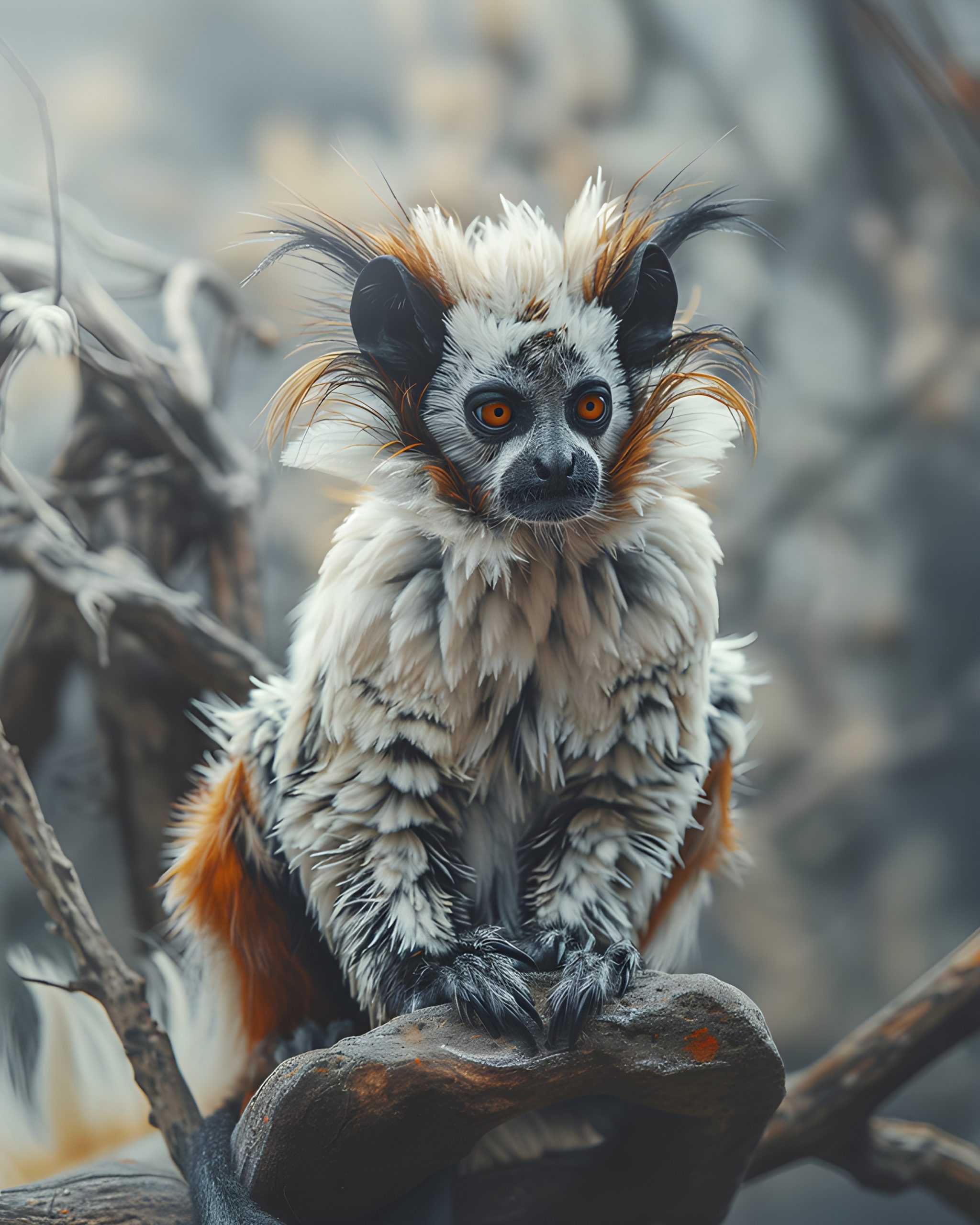 Fluffy Cotton-top Tamarin Monkey