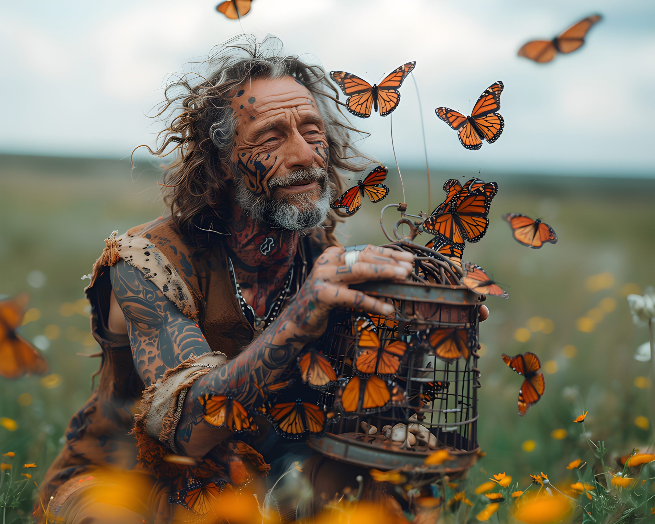 Tattooed Man & Monarch Butterflies