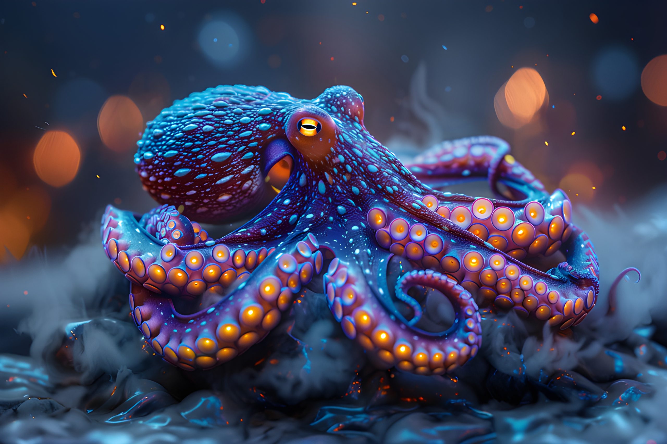 Glowing Purple Octopus in Smoke