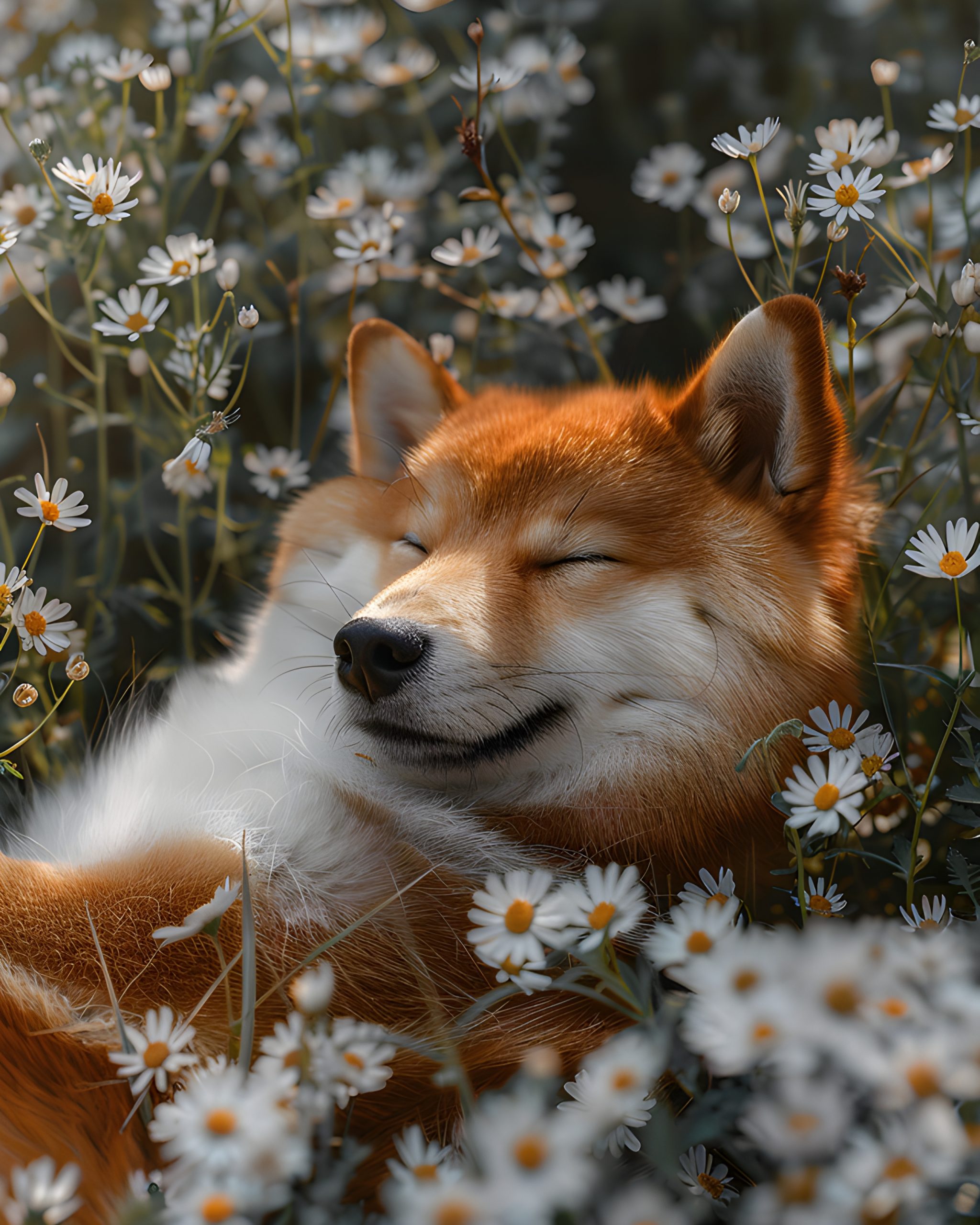 Shiba Inu Dreaming in Daisies