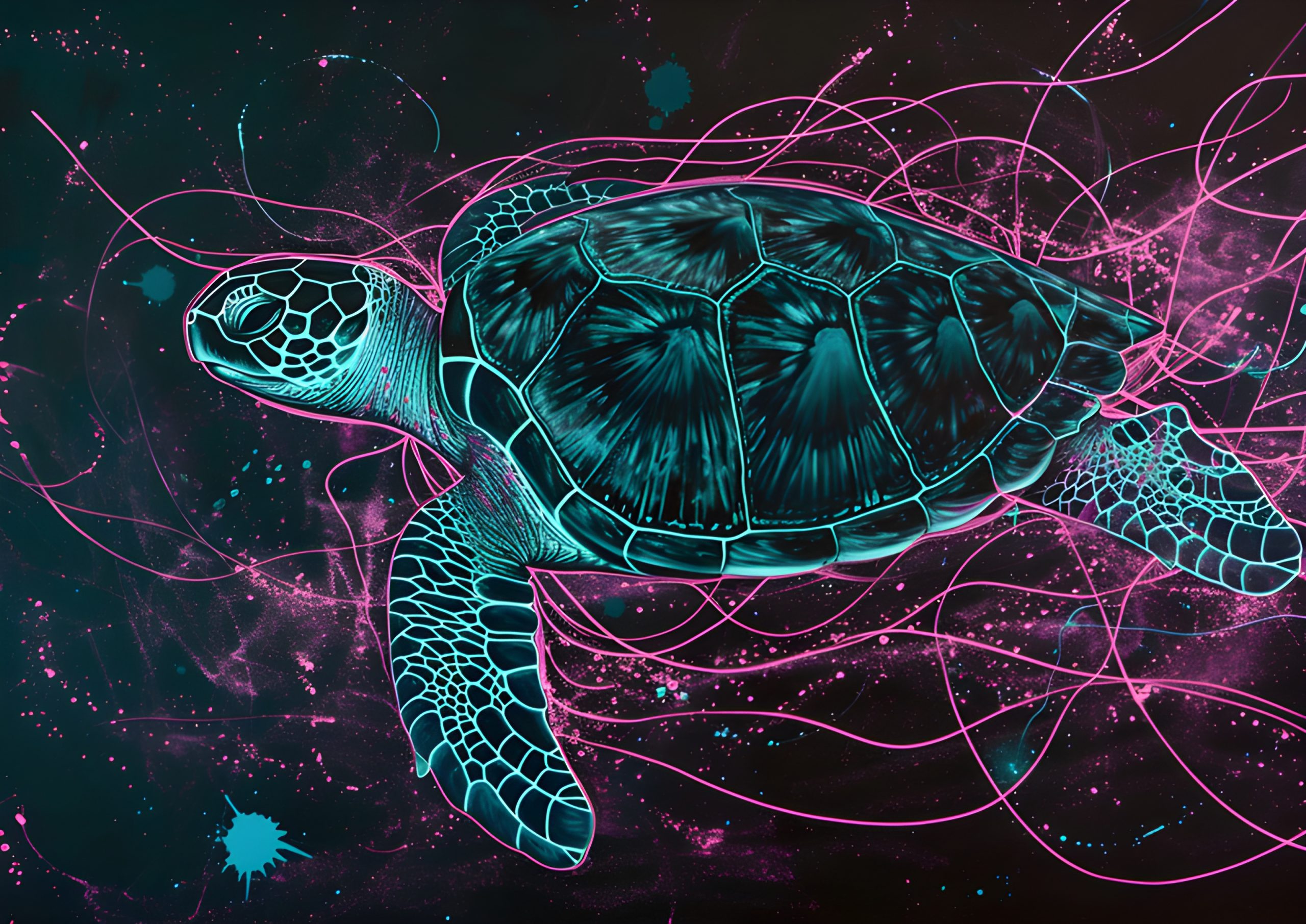 Neon Turtle in Cosmic Flow